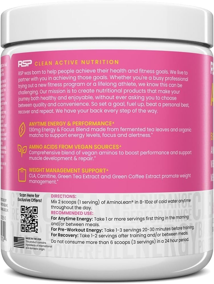 Pre Workout Amino Energy Powder Pink Lemonade Vegan BCAA Drink Mix 30 Servings