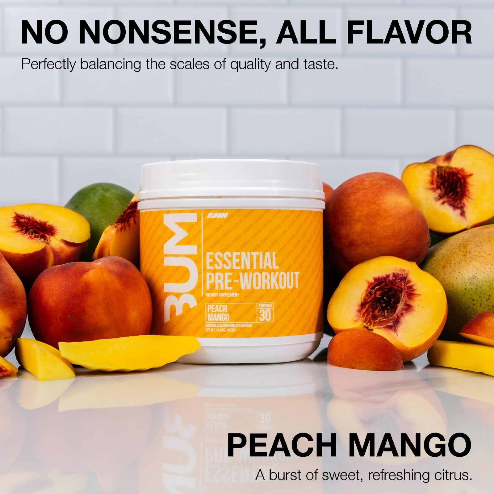 Essential Pre Workout Powder – Energy Drink for Men & Women, Peach Mango Flavor