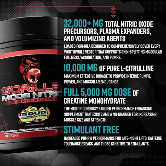 Gorilla Mode Nitric Pre-Workout, Blackberry Lemonade, 1.72 lb