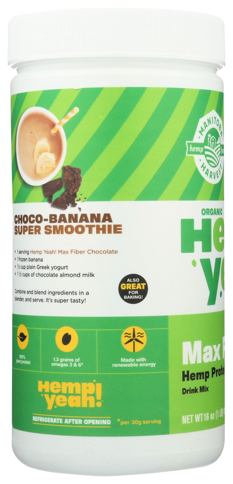 Manitoba Harvest Max Fiber Hemp Protein Powder Chocolate 16 Oz 1 Lb 1L 1 Pack