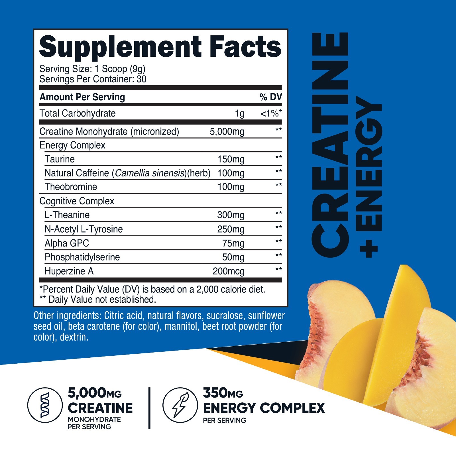 Nutricost Creatine + Energy 30 Servings (Peach Mango Flavored)