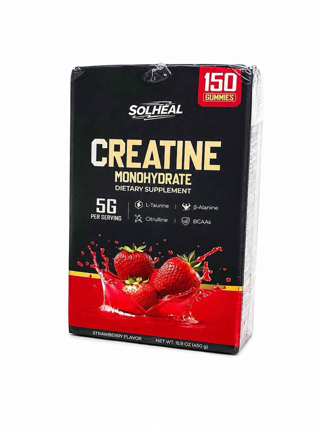 Solheal Creatine Monohydrate Gummies Strawberry 150ct 5g per Serving 15.9oz