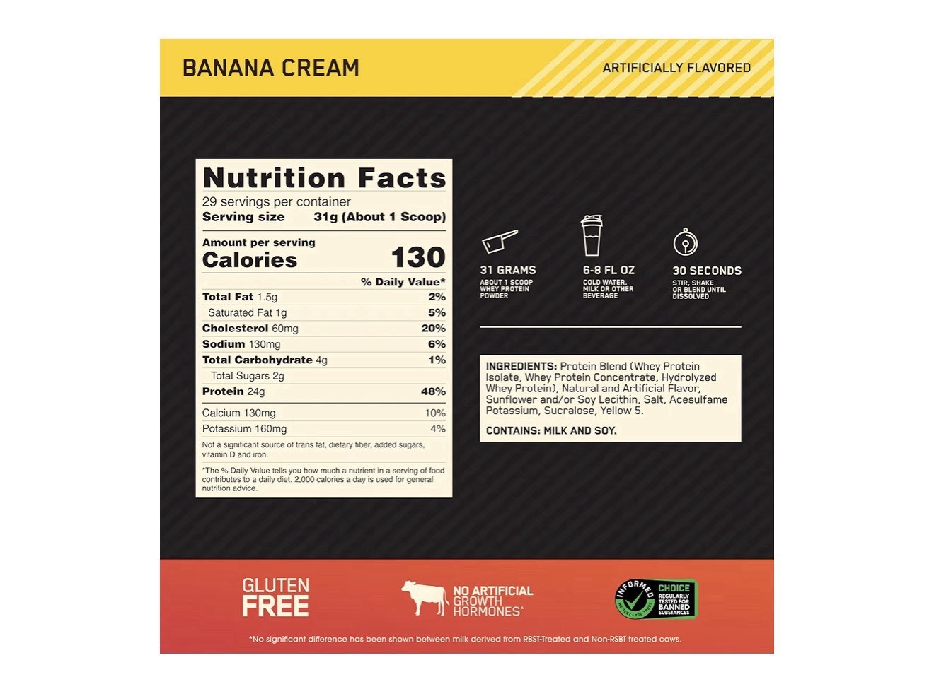 Optimum Nutrition Gold Standard 100% Whey Protein Powder, Banana Cream, 2 Pound