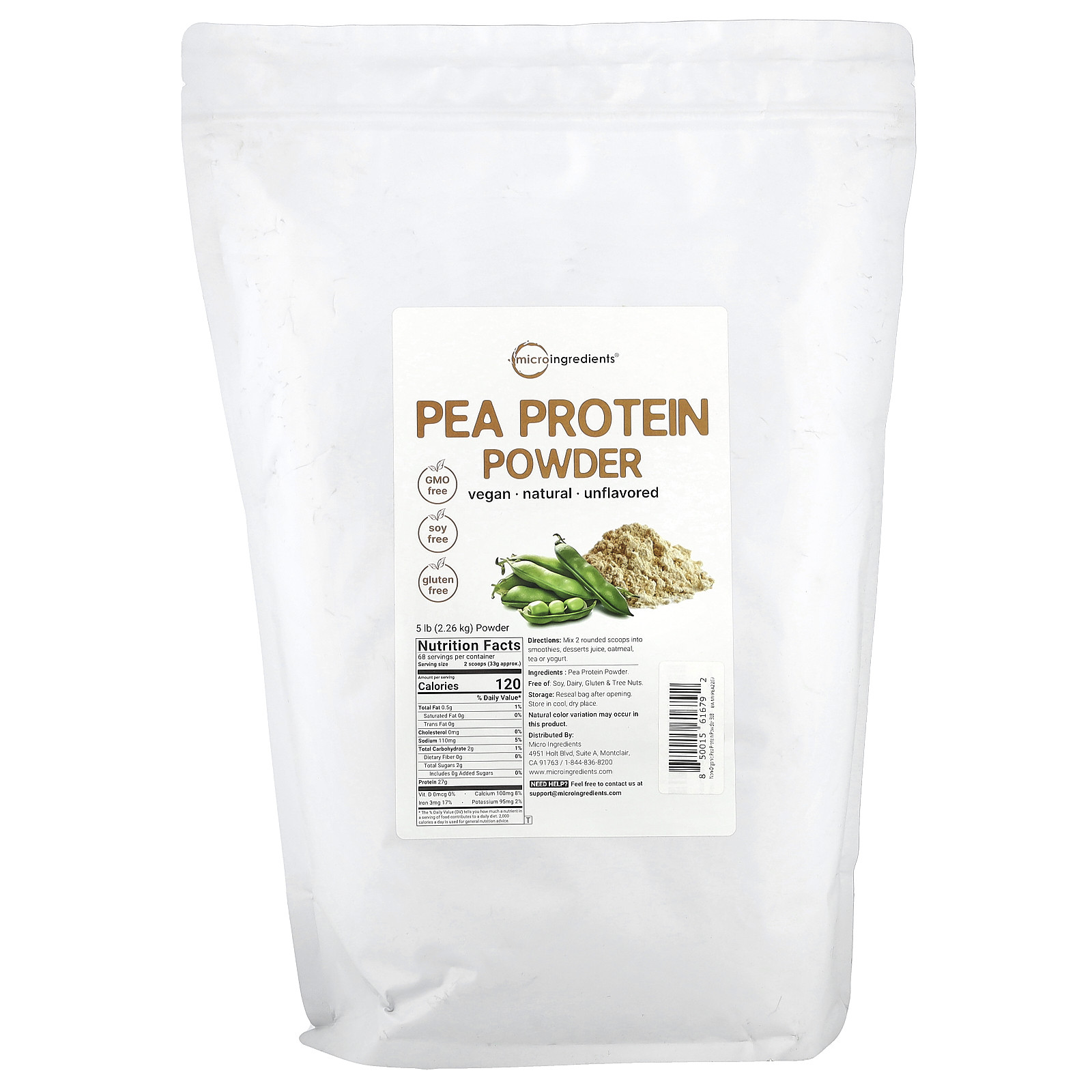 Pea Protein Powder, Unflavored, 5 lb (2.26 kg)