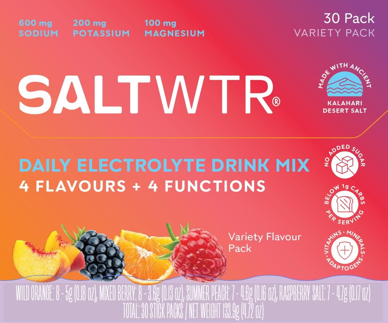 SaltWTR Functional Clean Electrolyte Hydration Drink Mix – Variety 30 Pack