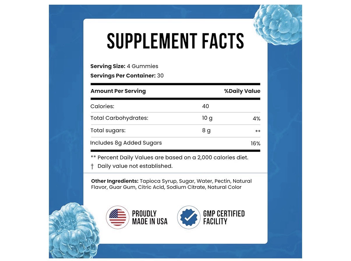 SMASH Creatine Gummies – 5 grams – Blue Raspberry Flavor – 120 gummies- USA Made