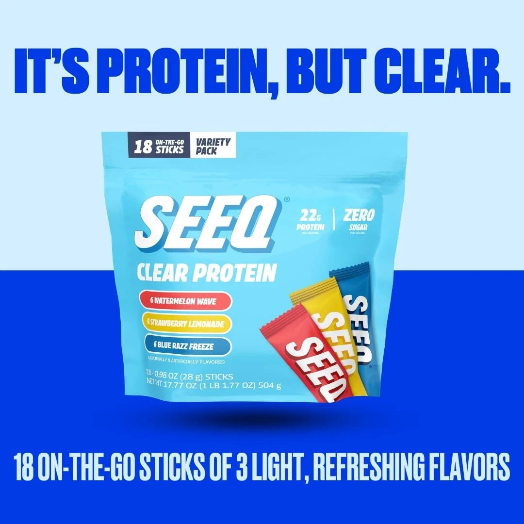 SEEQ Clear Protein Powder Sample Pack – 18 On-The-Go Sticks – 22g Clear Whey …