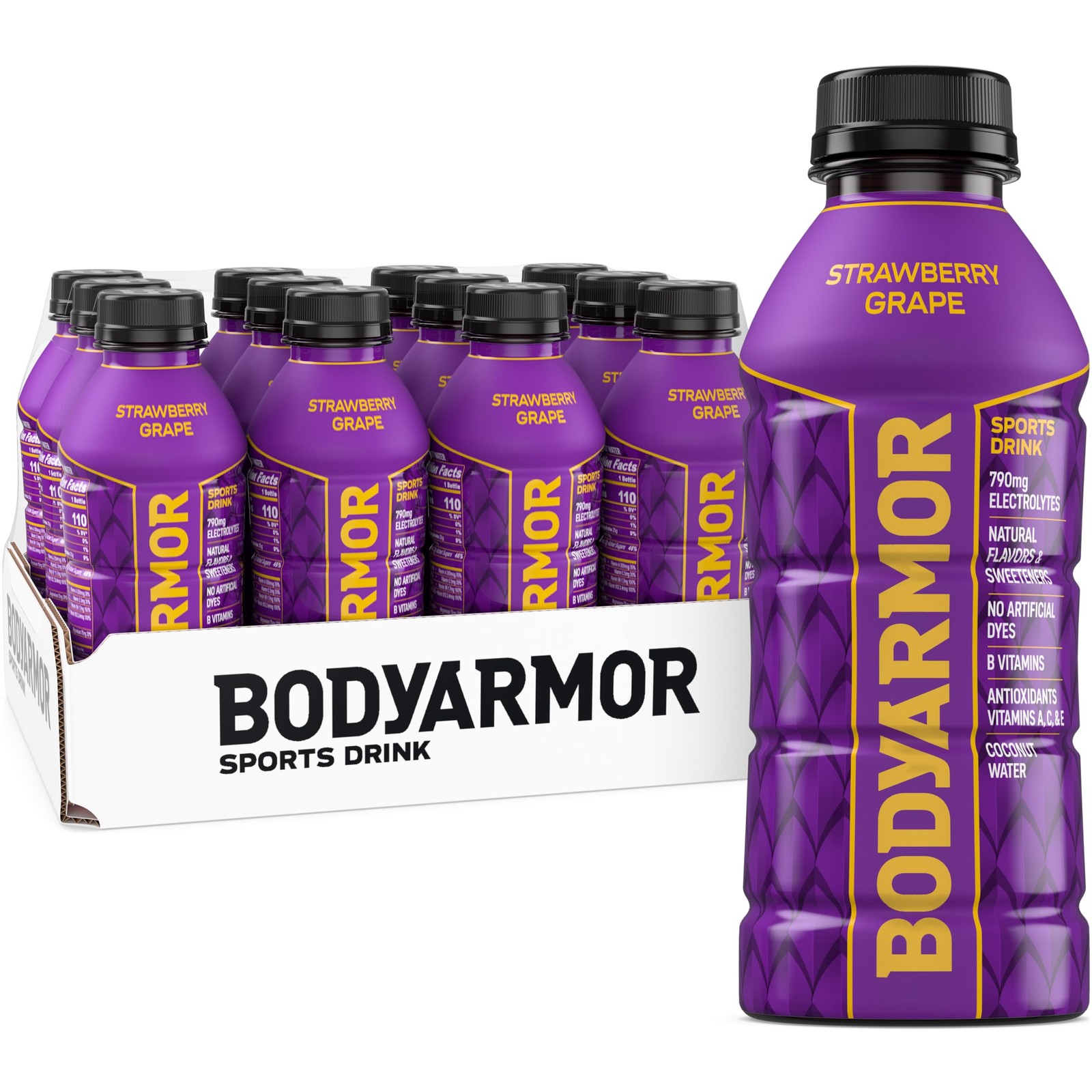 BODYARMOR Sports Drink, Strawberry Grape, Electrolyte Drink Hydration, 16 Fl Oz