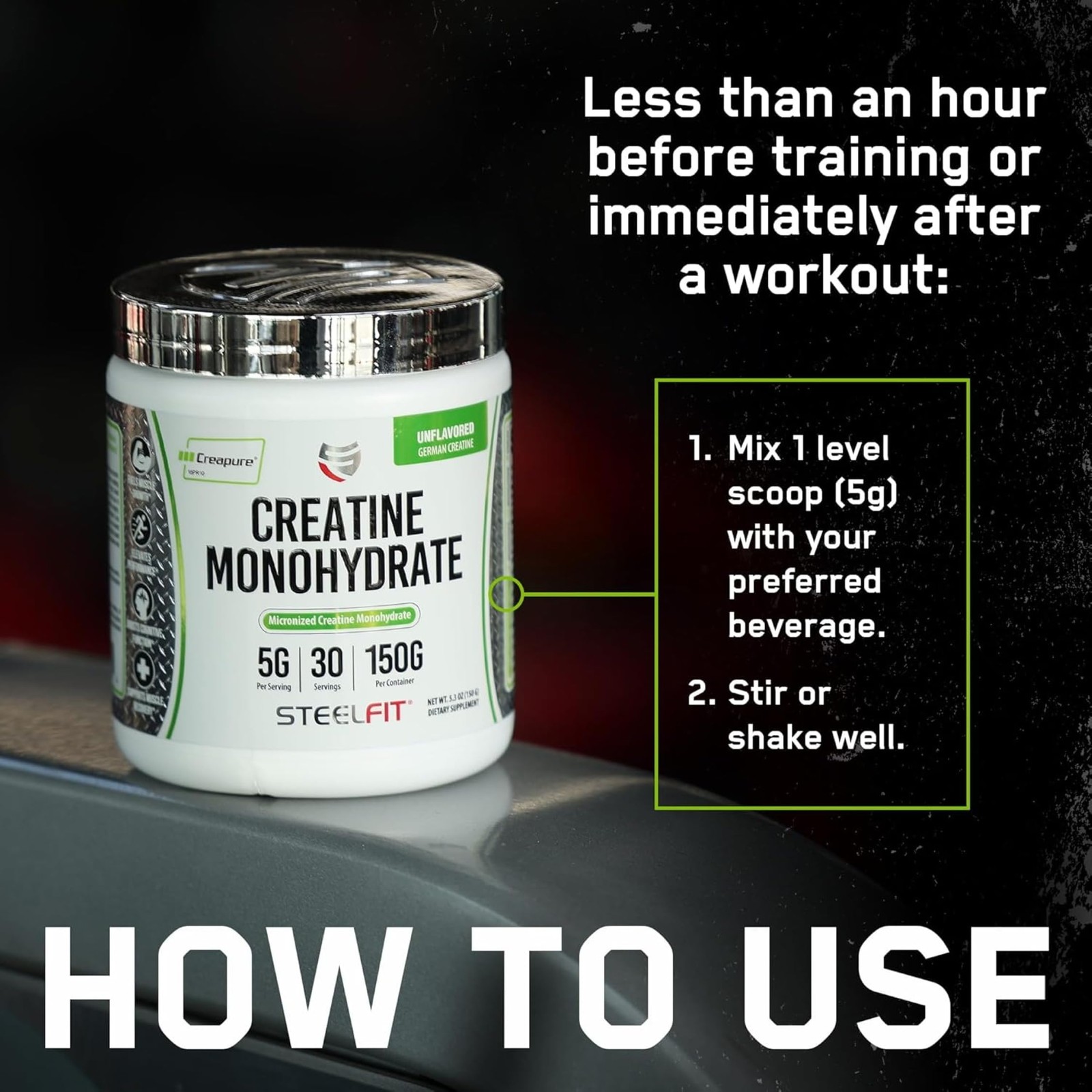 SteelFit Creapure Creatine Monohydrate Powder Unflavored – German Micronized …