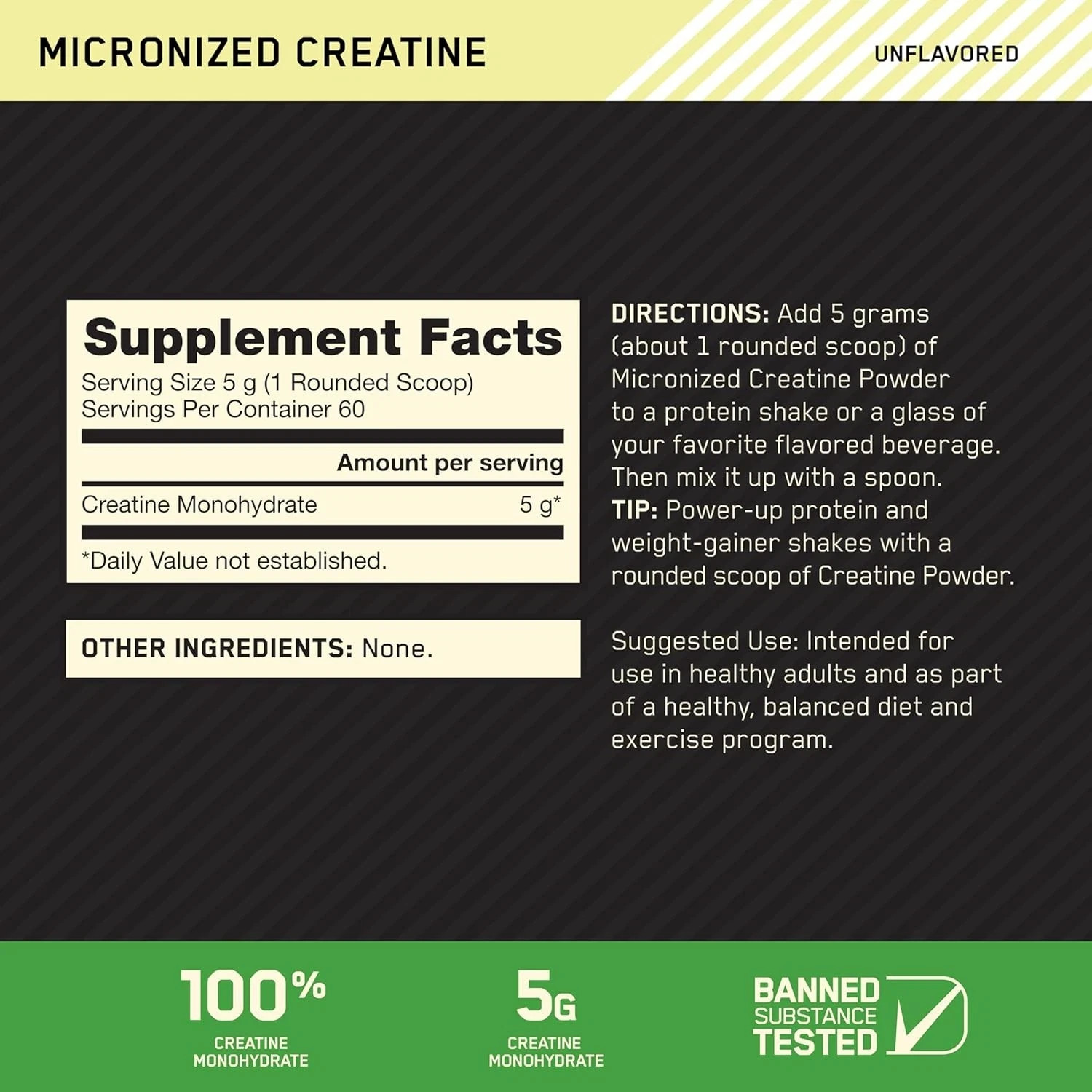 Optimum Nutrition creatine micronized creatine monohydrate power 5g per Serving,
