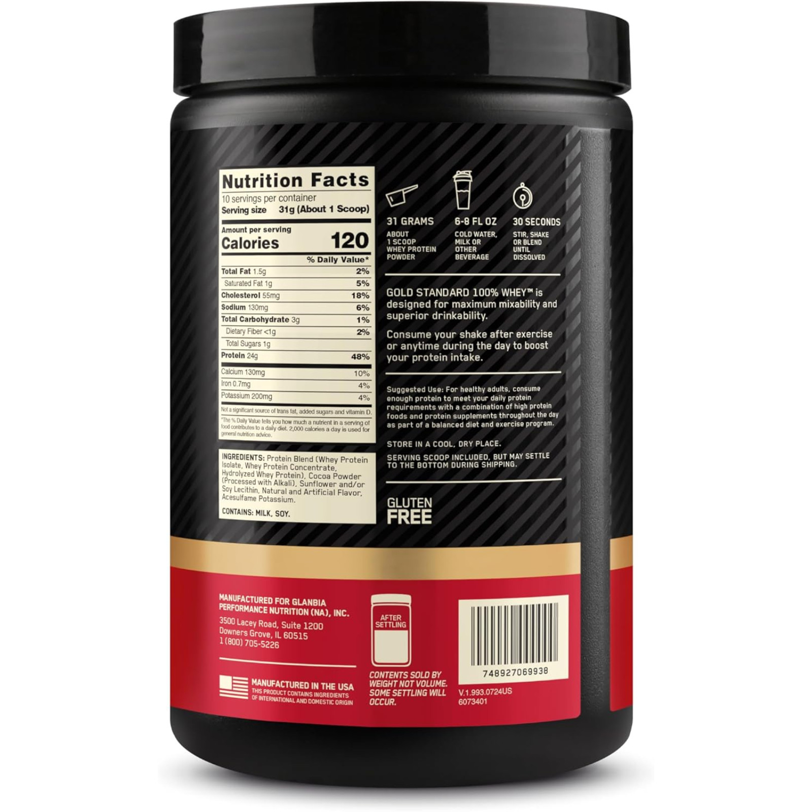 Optimum Nutrition Gold Standard 100% Whey Protein Powder, Double Rich Chocolate,