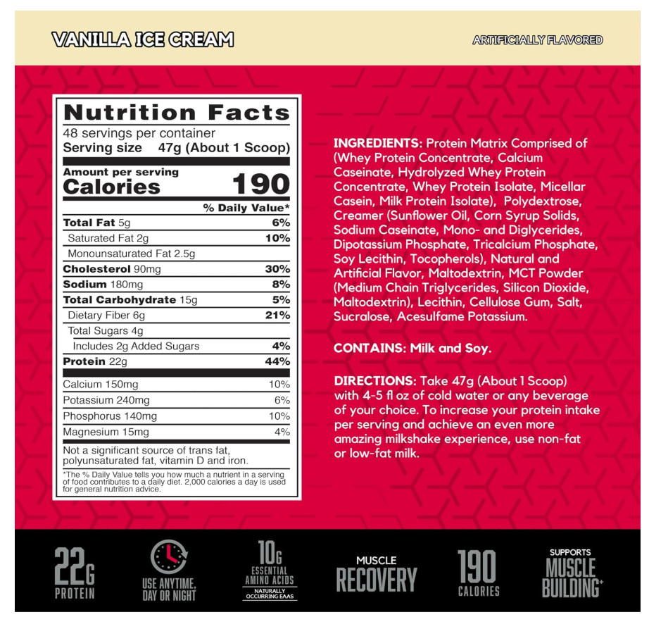 BSN Syntha-6 Whey Protein Powder Vanilla Ice Cream Flavor 5 lb Tub Protein