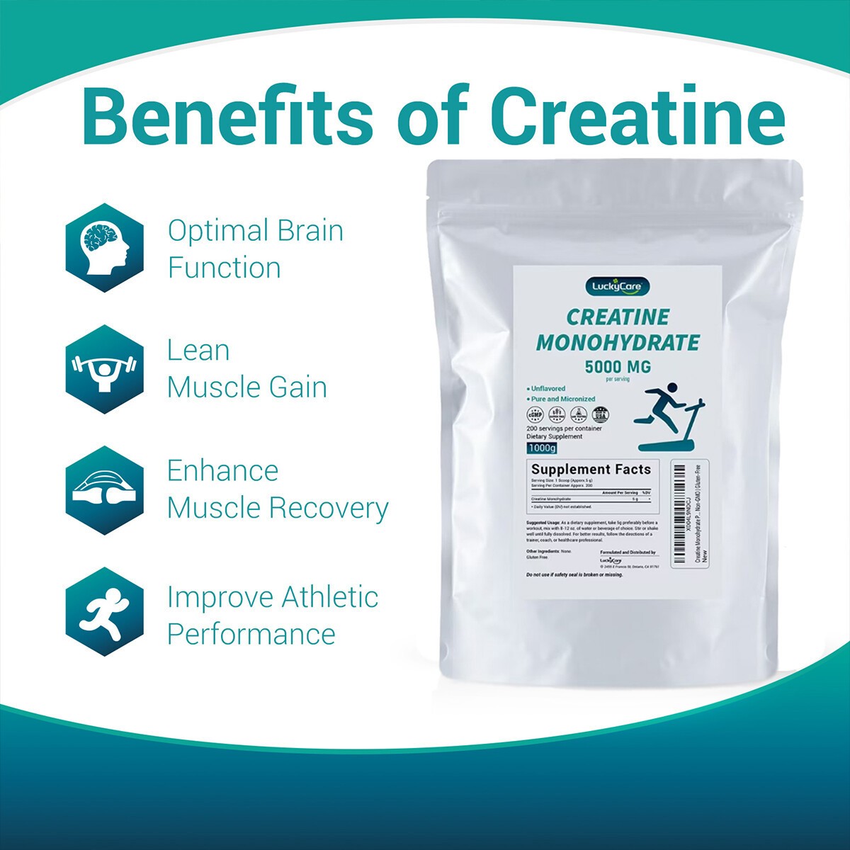 2.2LBS Pure Creatine Monohydrate Powder Micronized 200 Servings 5g Per Serving