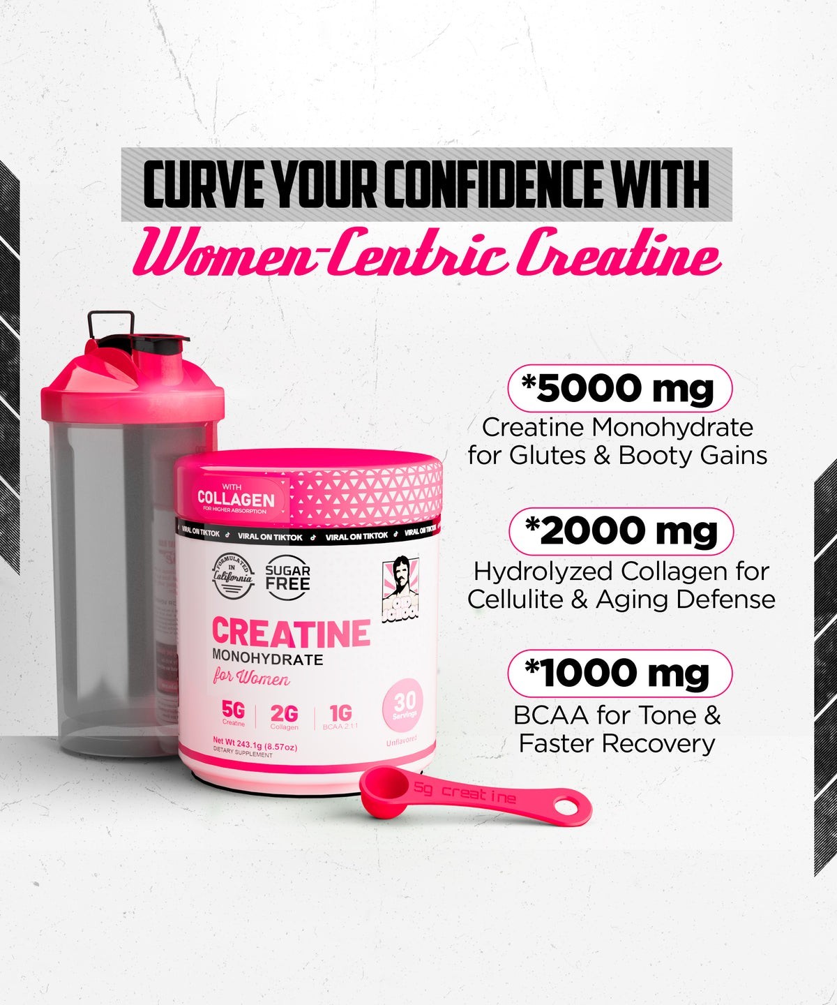 Creatine with Collagen & BCAAsCreatine Monohydrate for Women-8.57oz