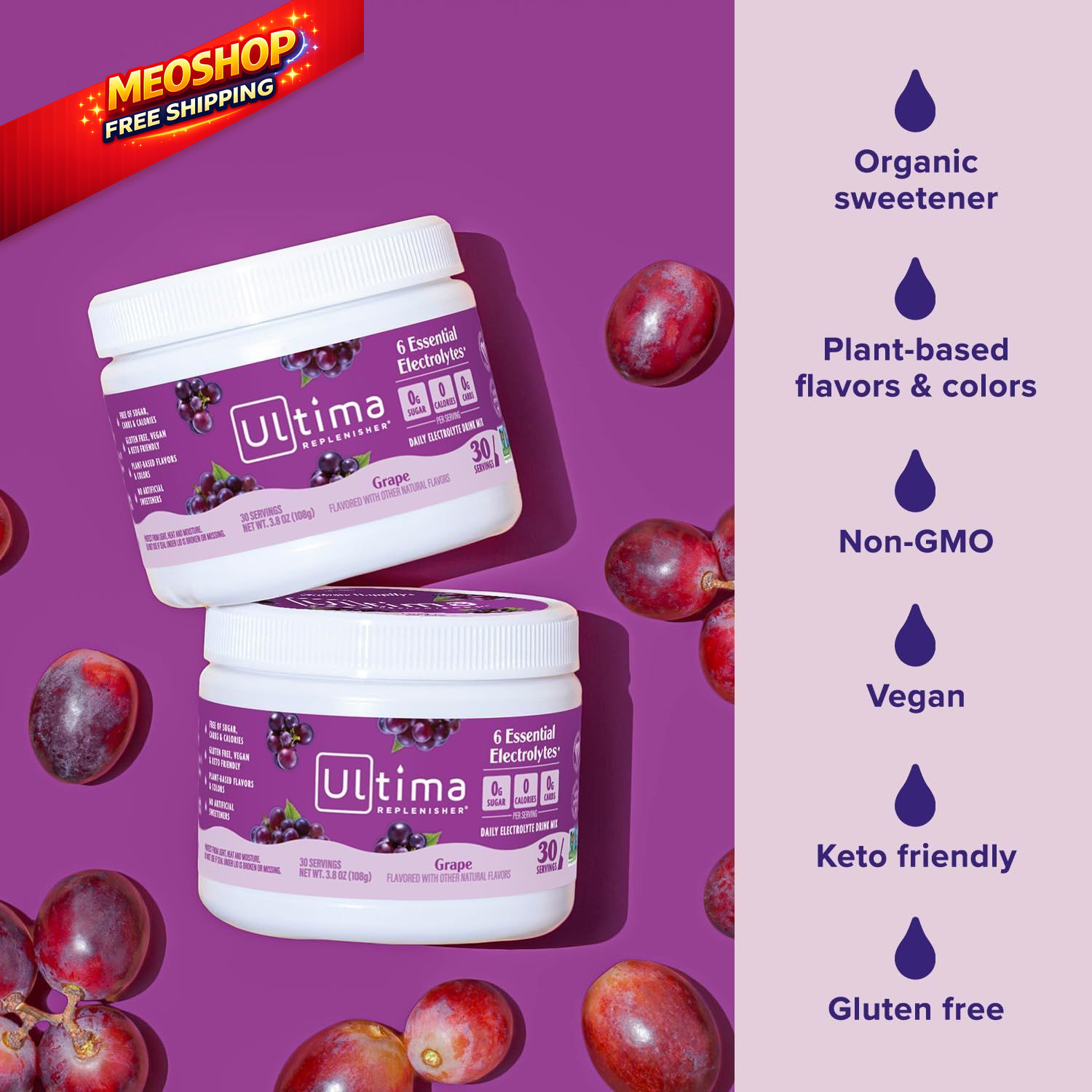 Ultima Replenisher Daily Electrolyte Powder 3.8 Ounce (Pack of 1), Grape
