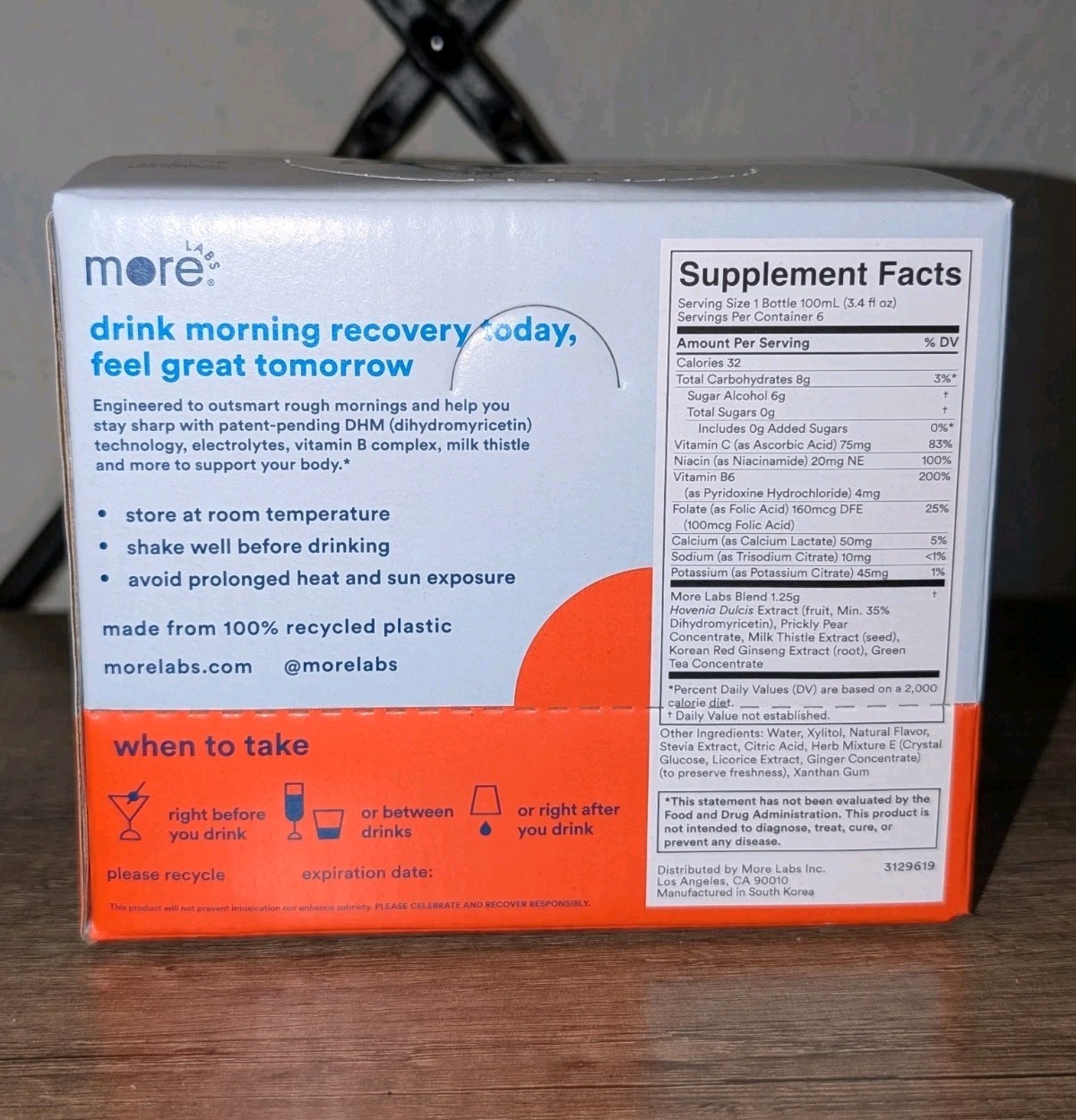 More Labs Morning Recovery Electrolyte Drink Sugar Free Watermelon | 6-Pack NEW