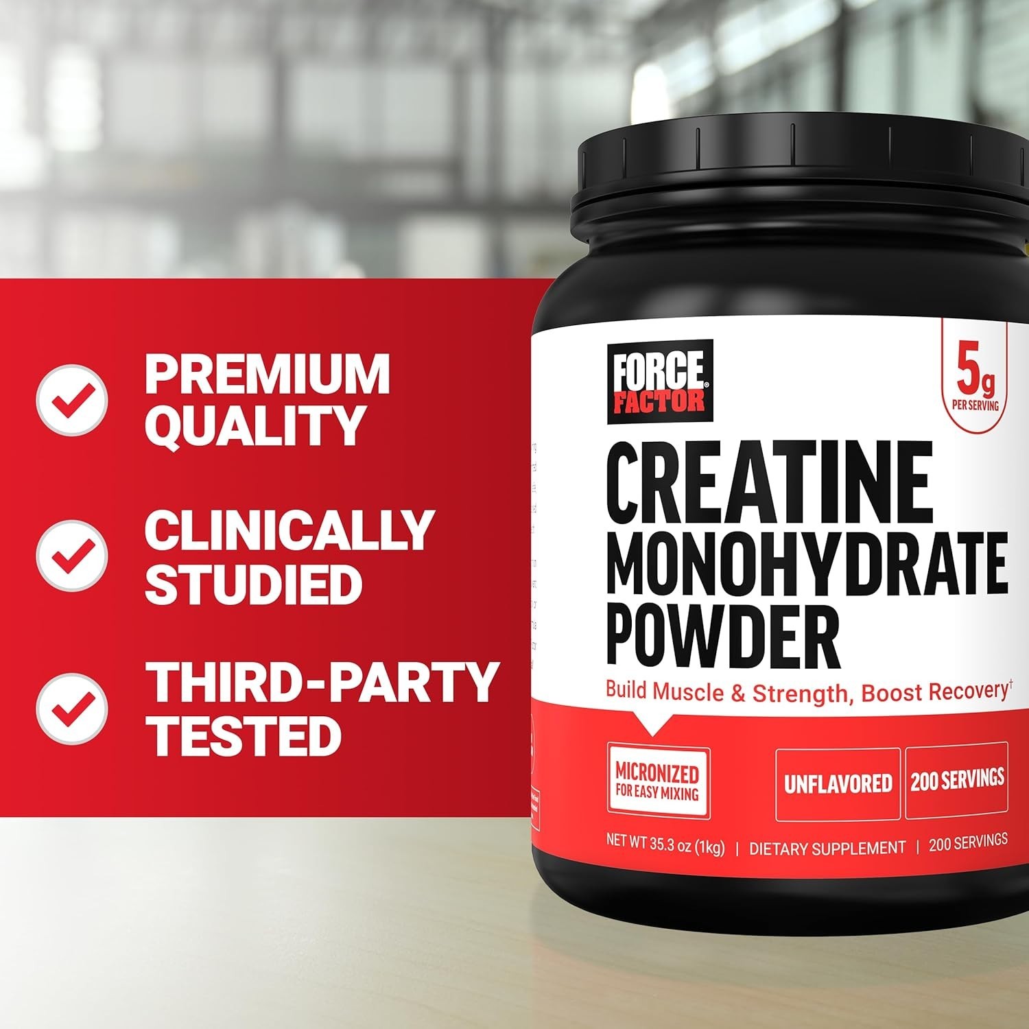 Force Factor Creatine Monohydrate Powder, 5g Micronized Dose to Support Muscle G