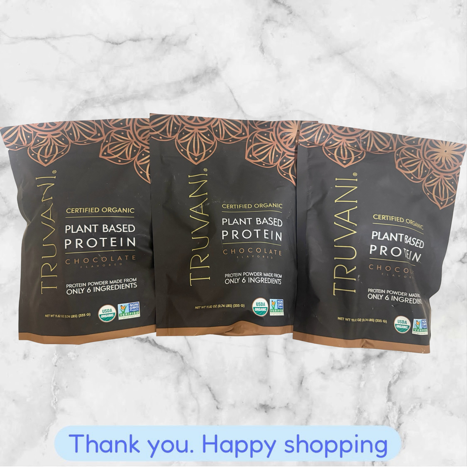 3-Bags-Truvani Organic Plant Based Protein Chocolate 11.82 oz Each NEW SHIPPING