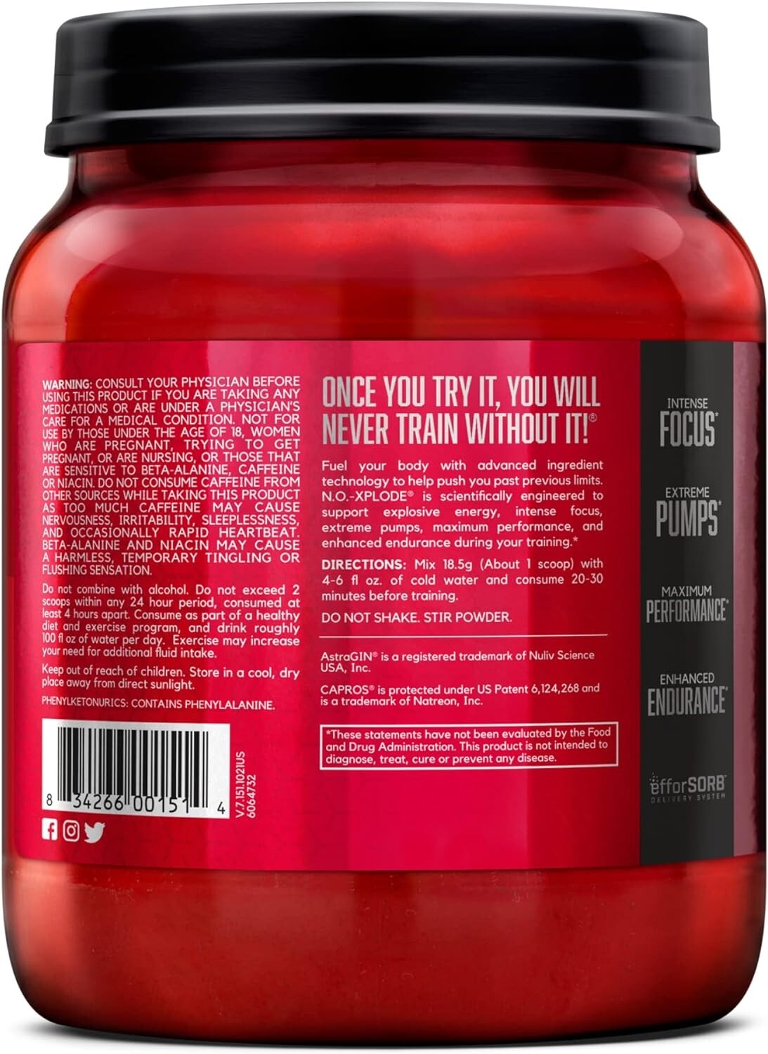BSN N.O.-XPLODE Pre Workout Powder, Energy Supplement for Men and Women with Cre