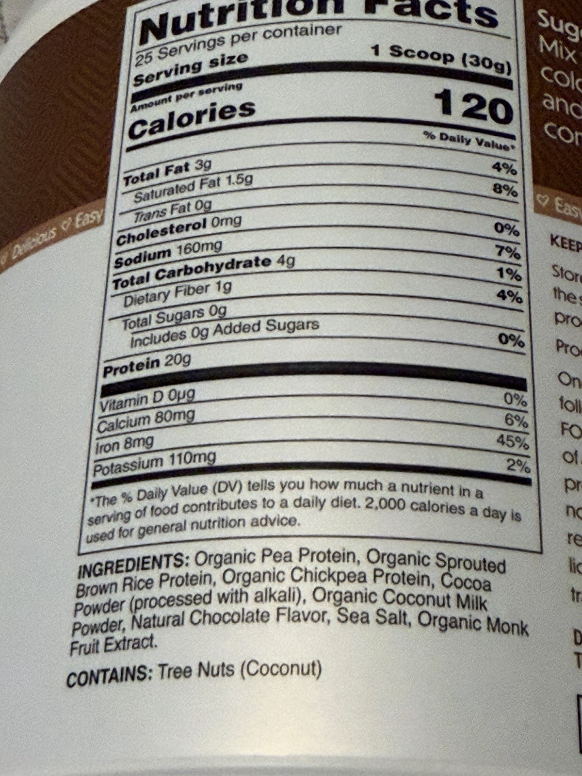 TumLove Vegan Protein Powder Chocolate 1.65 lbs Gluten Free Soy Free Low Fodmap