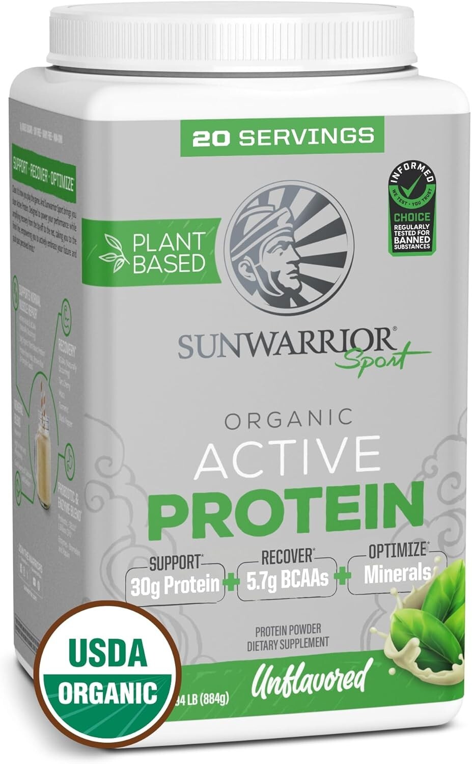 Vegan Protein Powder Plant-Based USDA Organic BCAAs 30g per Serving, 2.2 lbs