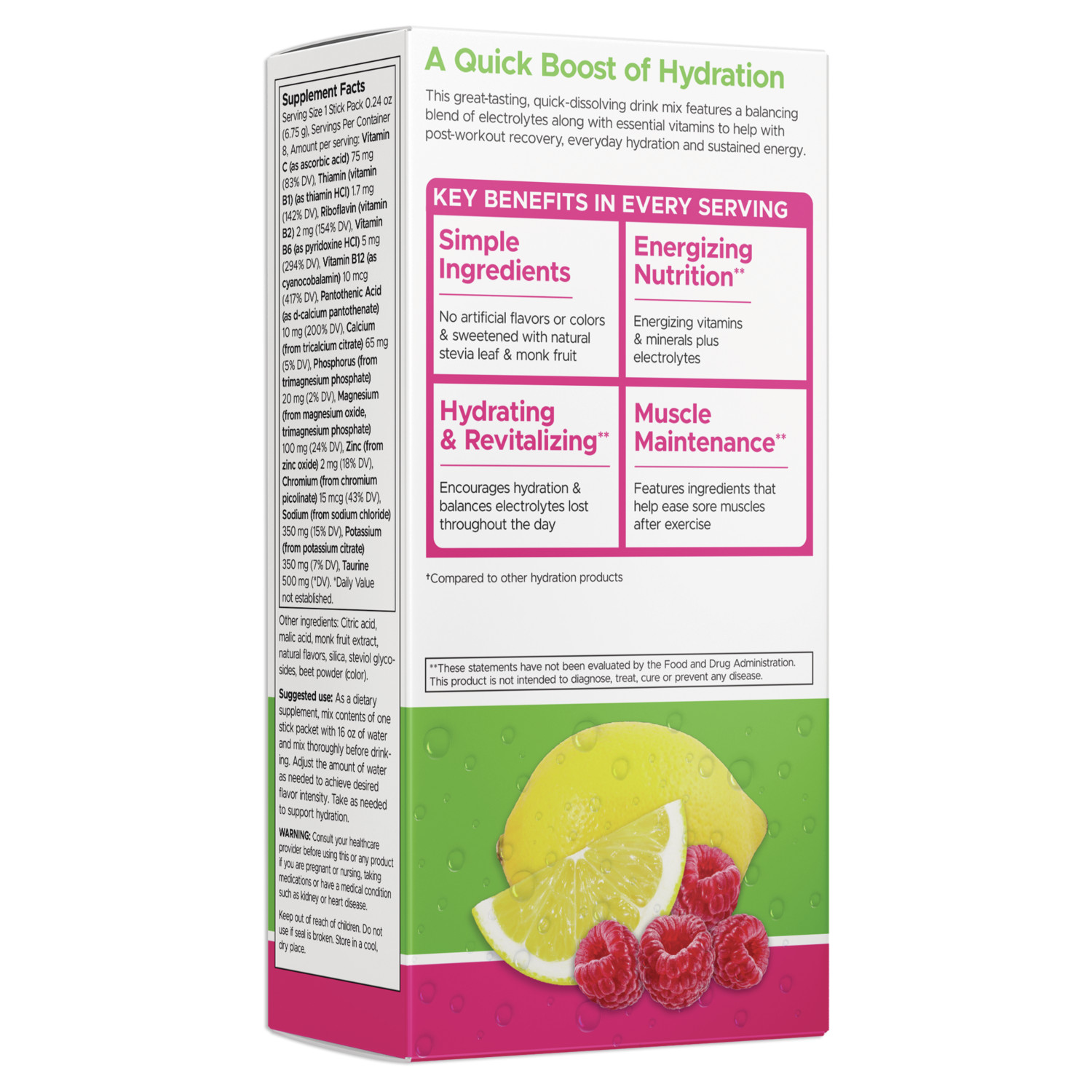 Swanson Simply Hydrate Electrolyte Hydration Mix – Raspberry Lemonade 8 Pkts