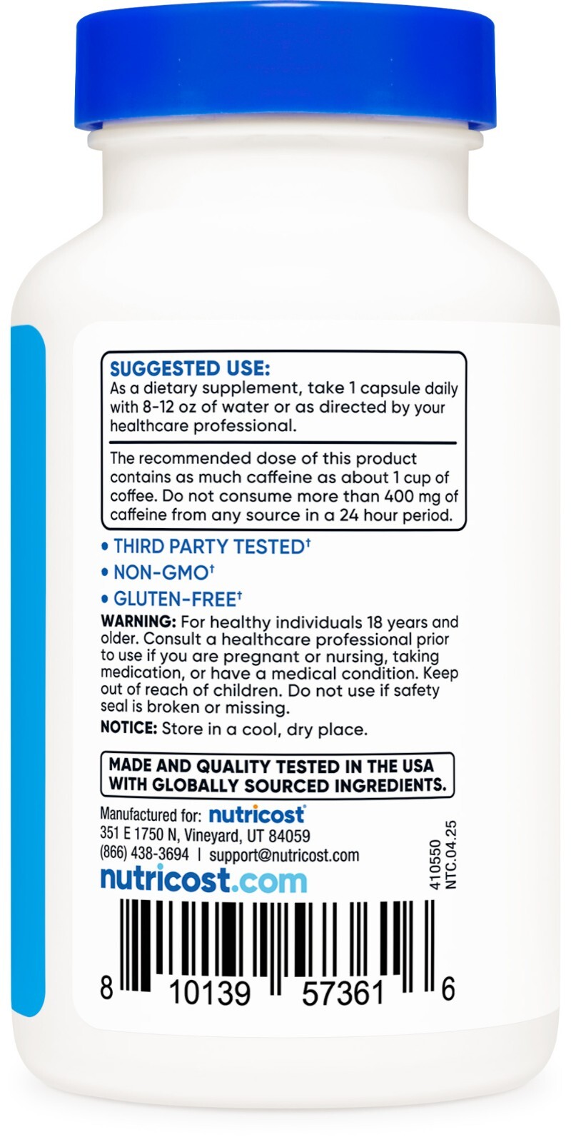 Nutricost Natural Energy Pills Complex 120 Capsules, 100mg Caffeine – Non-GMO