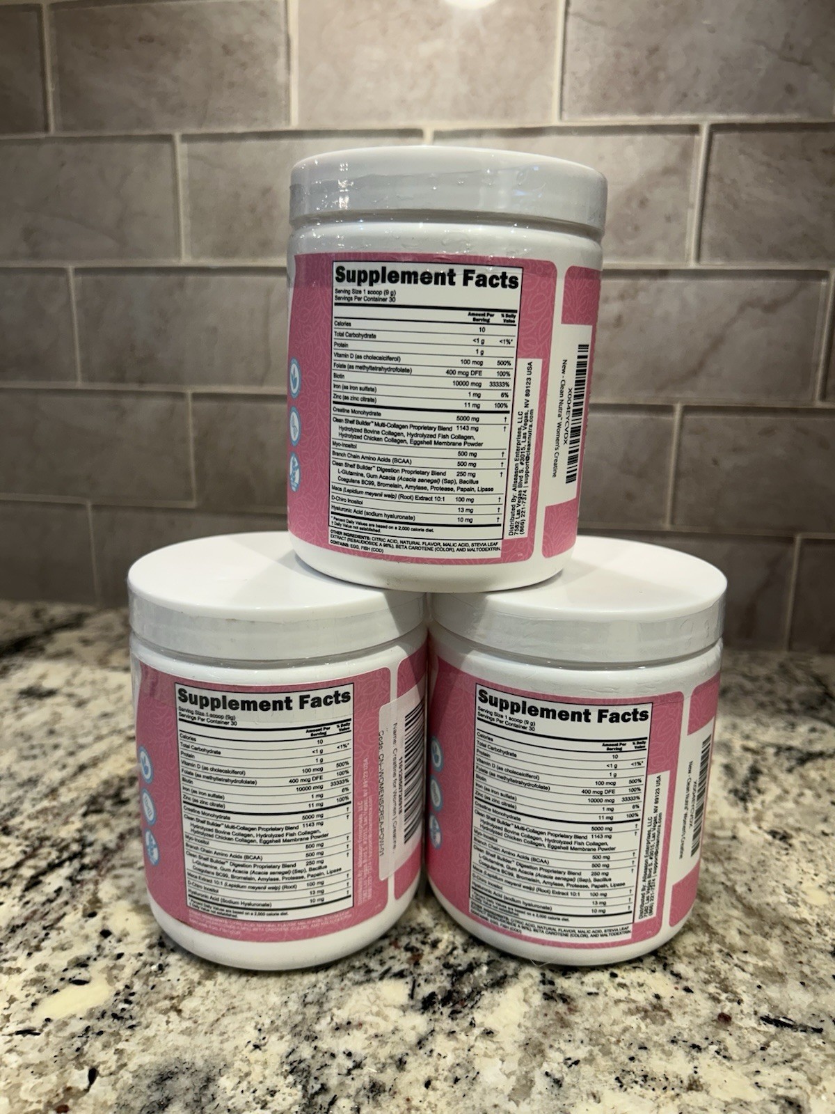 Clean Nutra Creatine Monohydrate, BCAA & Collagen Powder for Women 5000mg 3 PACK