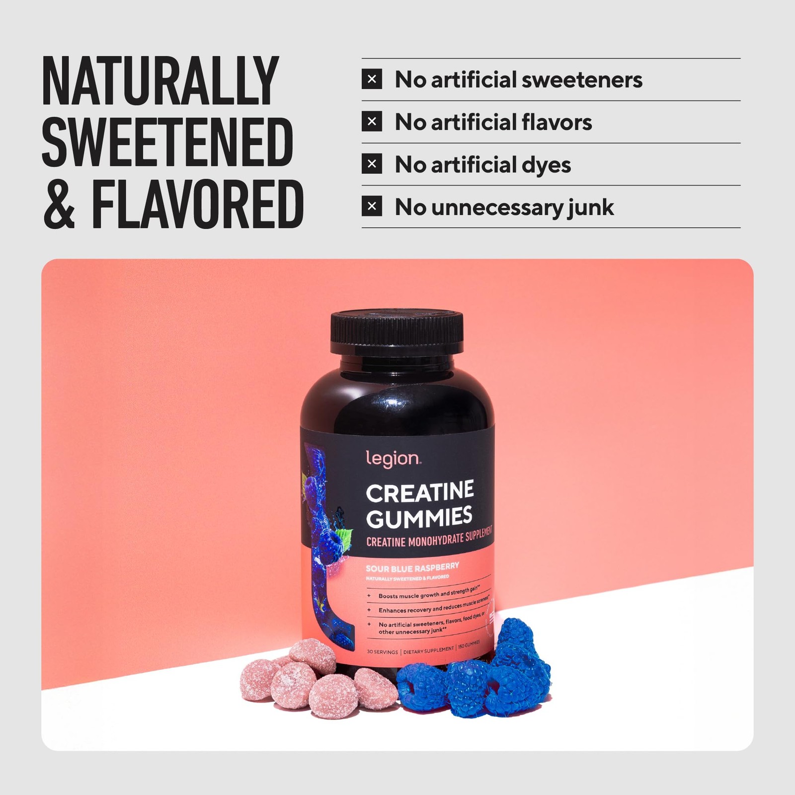 LEGION Creatine Monohydrate Gummies – Clean Chewable 150 Count (Pack of 1)