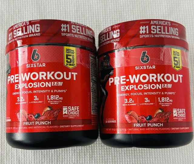 Six Star Pre-Workout Explosion 2.0 -Fruit Punch- 2 Ct (9.52 Oz Each) – EXP 06/27