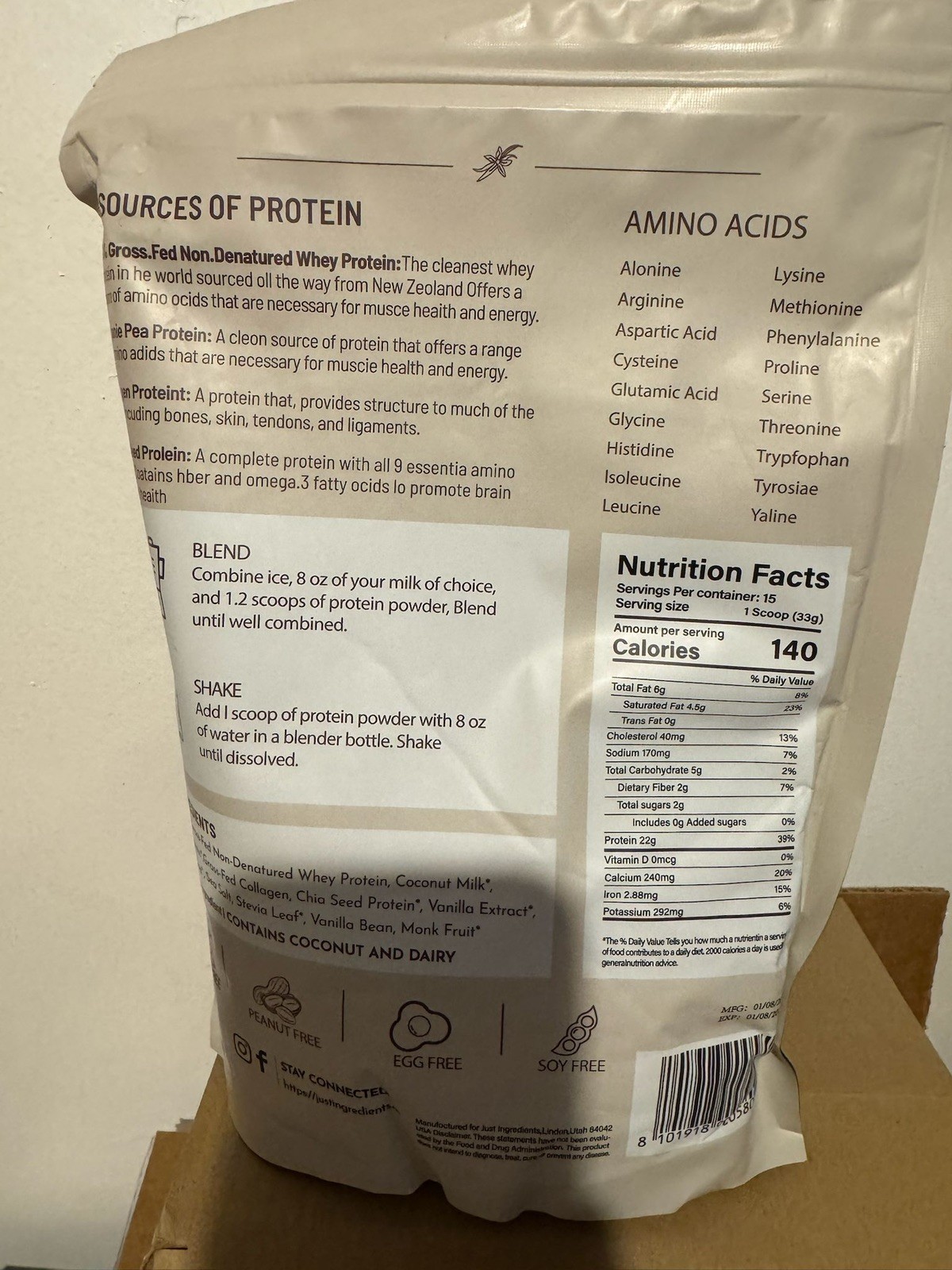 Just Ingredients Vanilla Protein Powder | 22g Protein 15 Servings Grass-Fed Whey