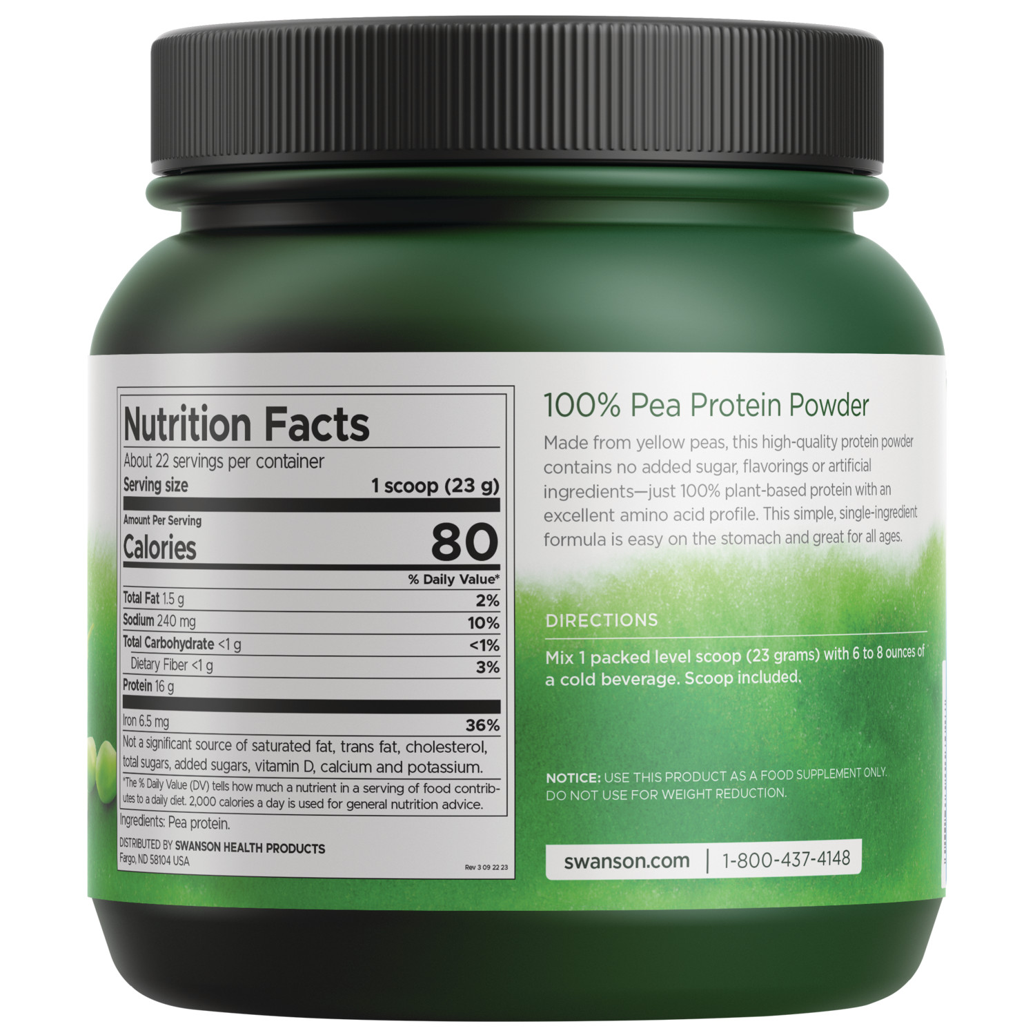 Swanson 100% Pure Pea Protein 1.1 lb Powder