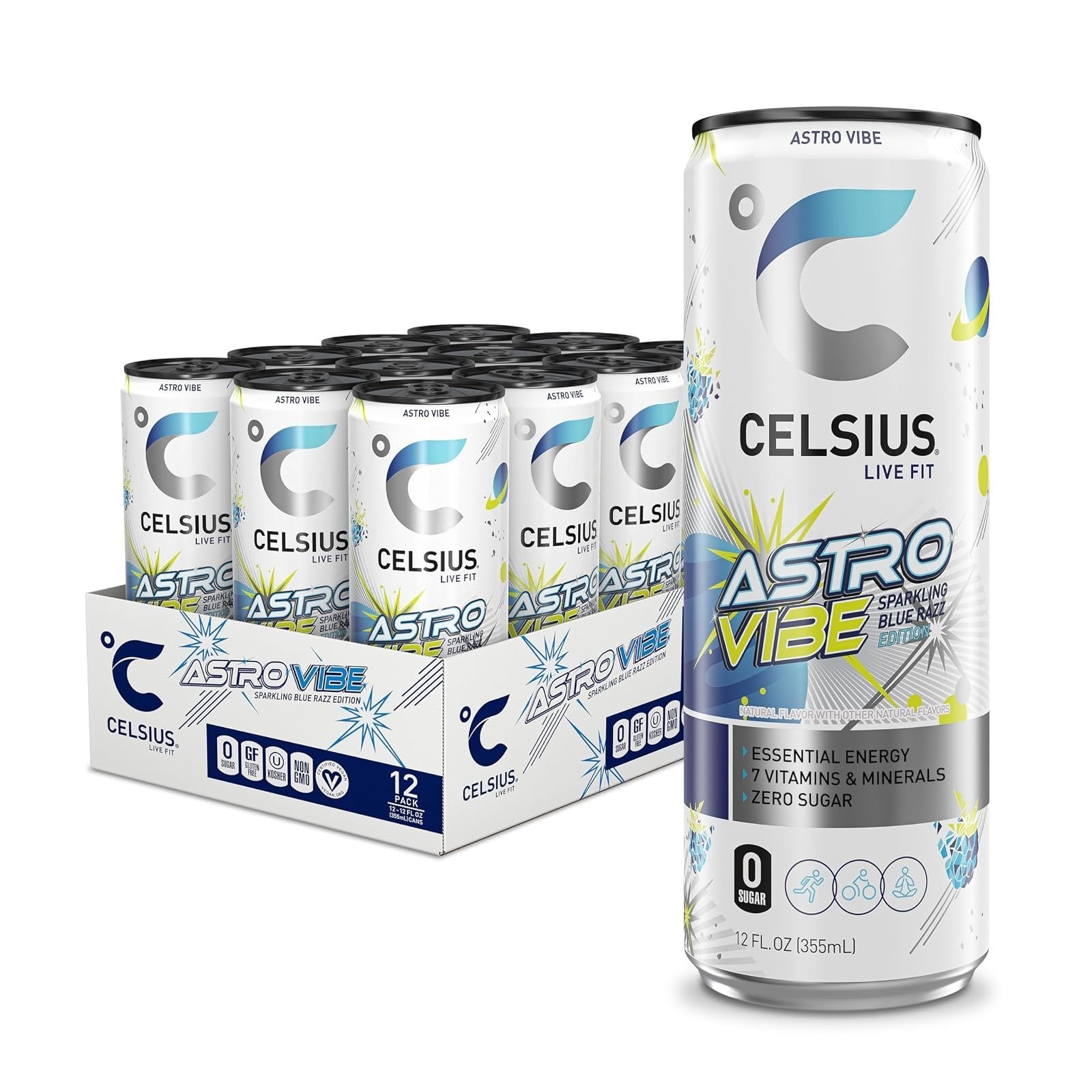 CELSIUS Peach Vibe Sparkling Energy Drink, Sugar Free, 12 Fl Oz (Pack of 12)