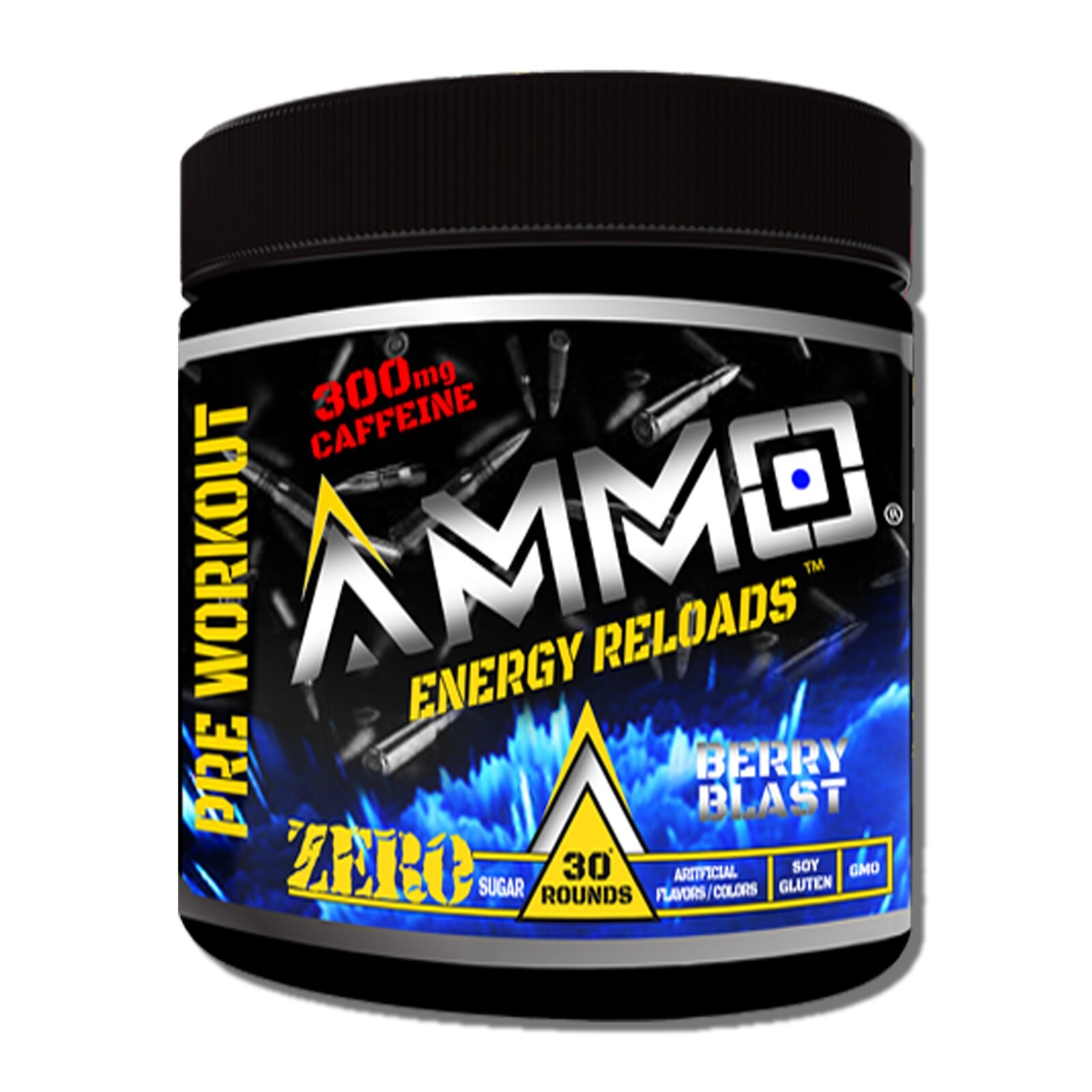 AMMO® Energy Reloads Pre Workout Powder Berry 300mg Caffeine Zero Sugar 30serv