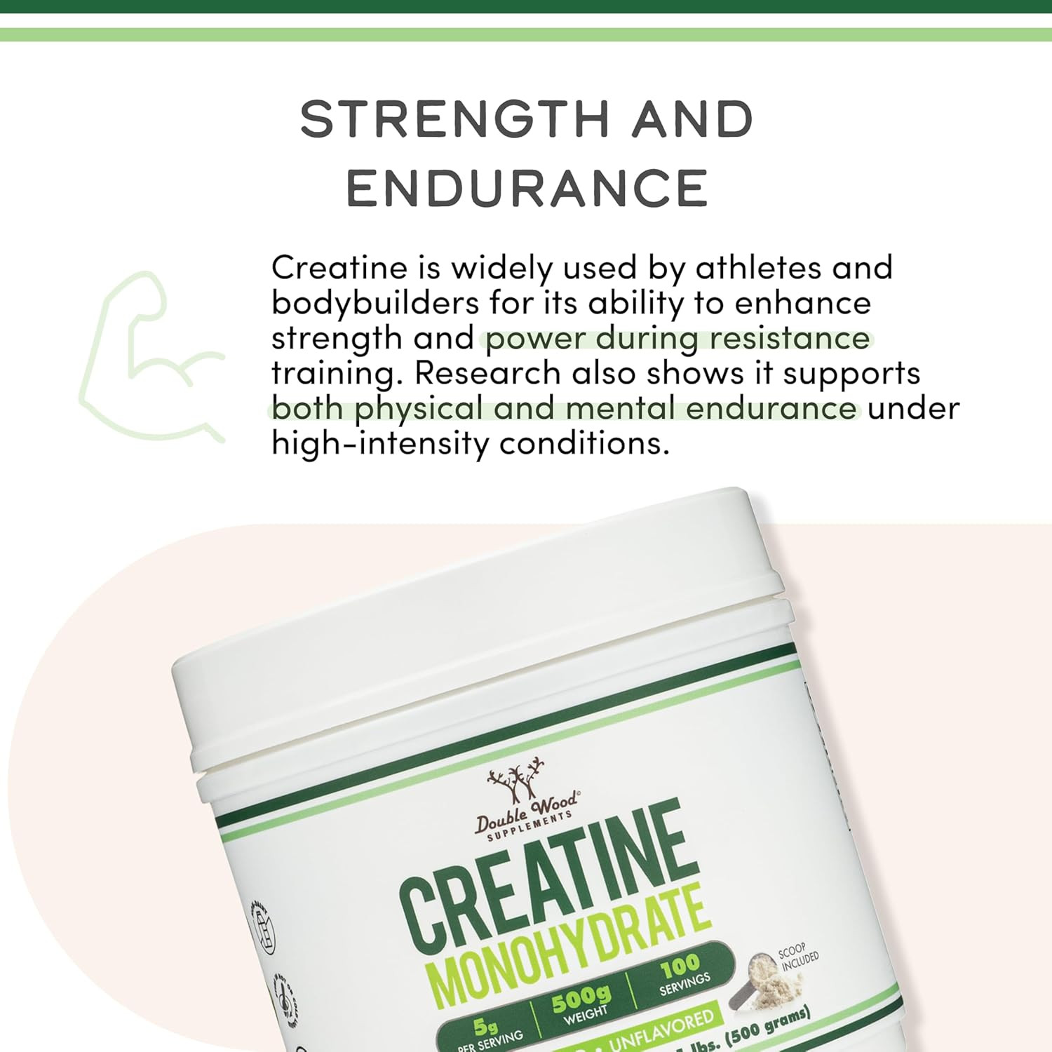 Creatine Monohydrate Powder 1.1Lbs (100 Servings of 5 Grams Each) – No Filler…