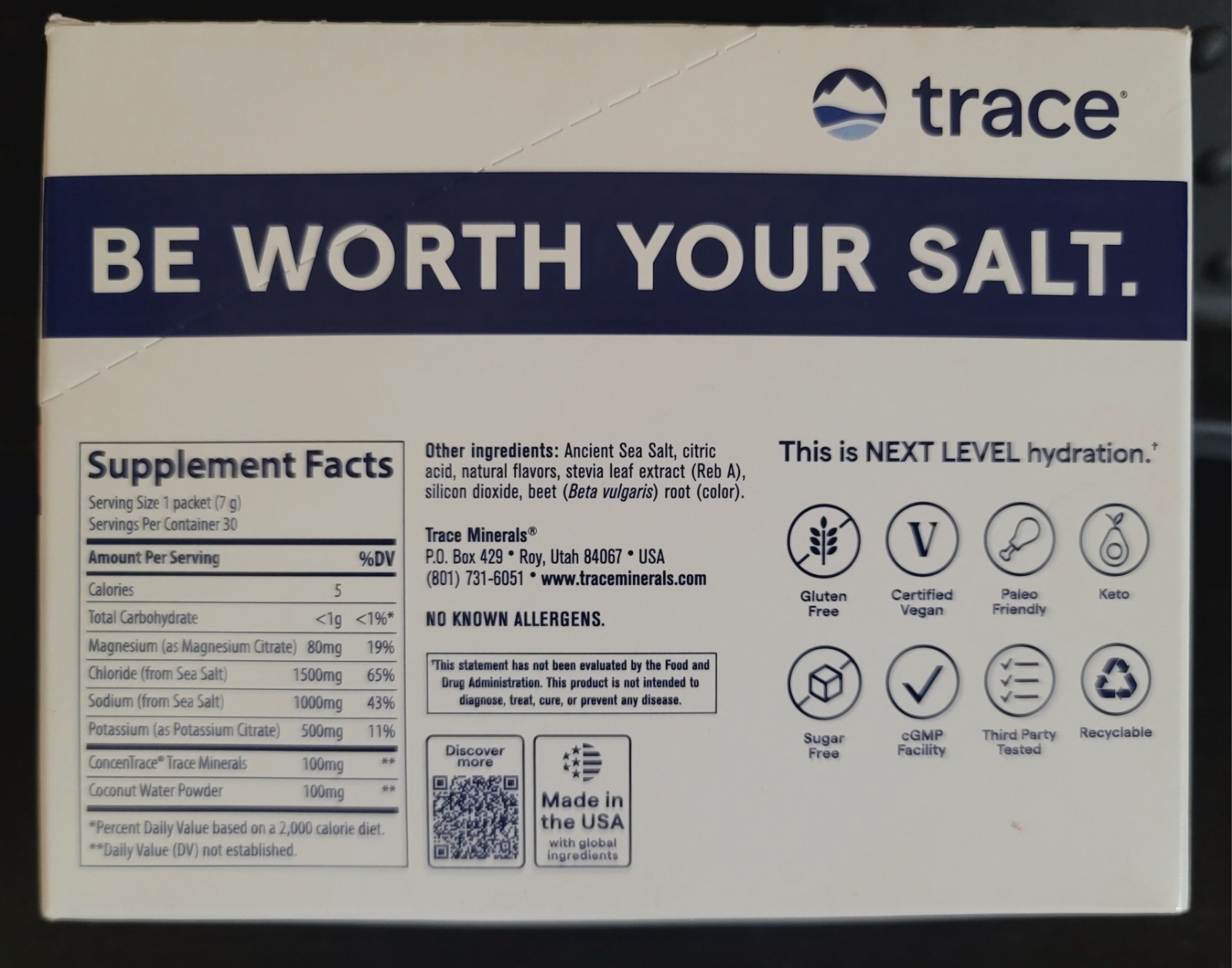 Trace ZEROlyte Electrolyte & Coconut Water Salty Berry Lemonade Zero Sugar 30 Ct