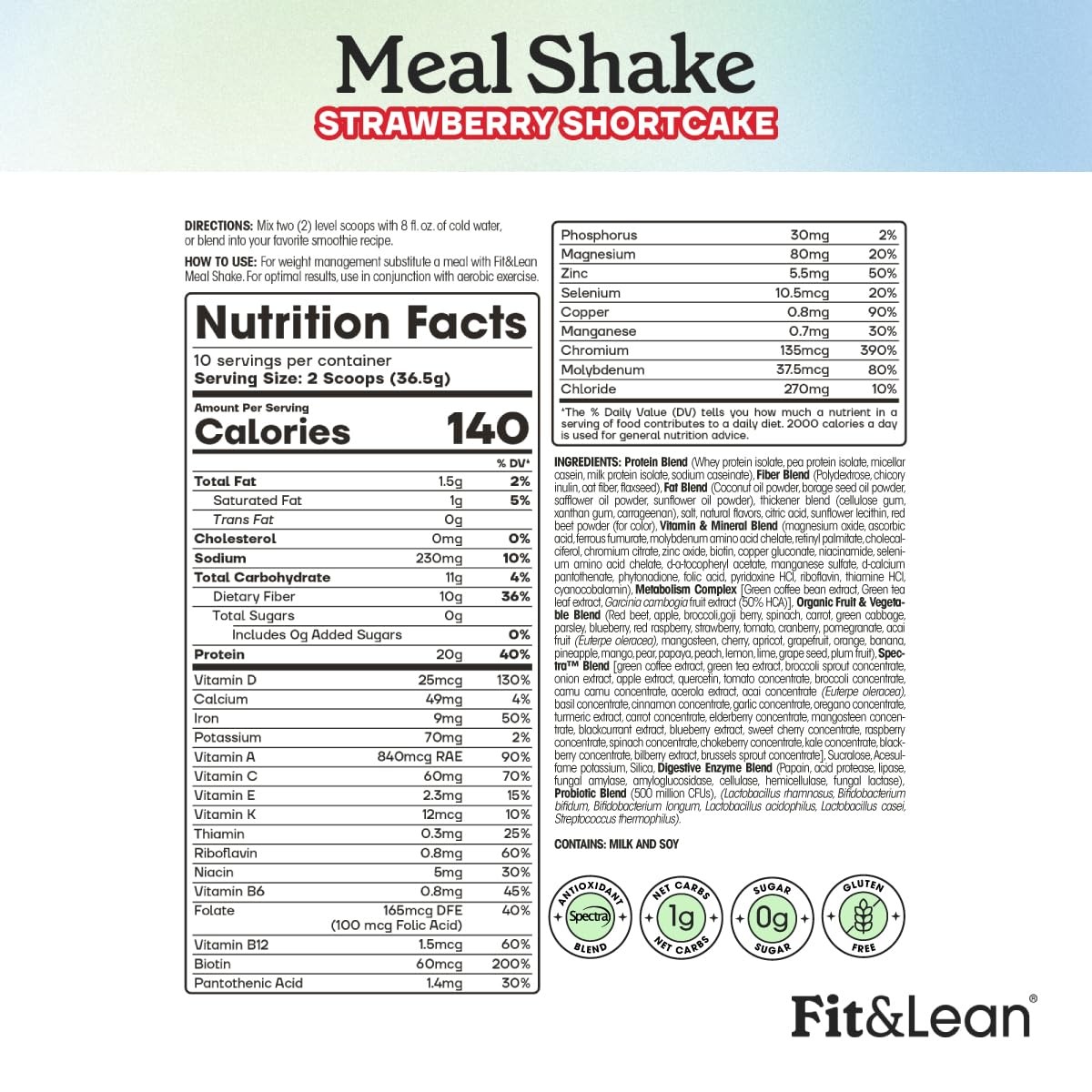 Meal Shake, Fat Burning Meal Replacement, Protein, Fiber, Probiotics, Strawberry