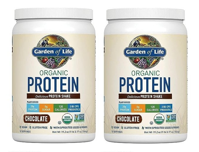 Pack 2 Garden of Life Organic Protein Plant Based Powder CHOCOLATE, 20 oz, 10/27