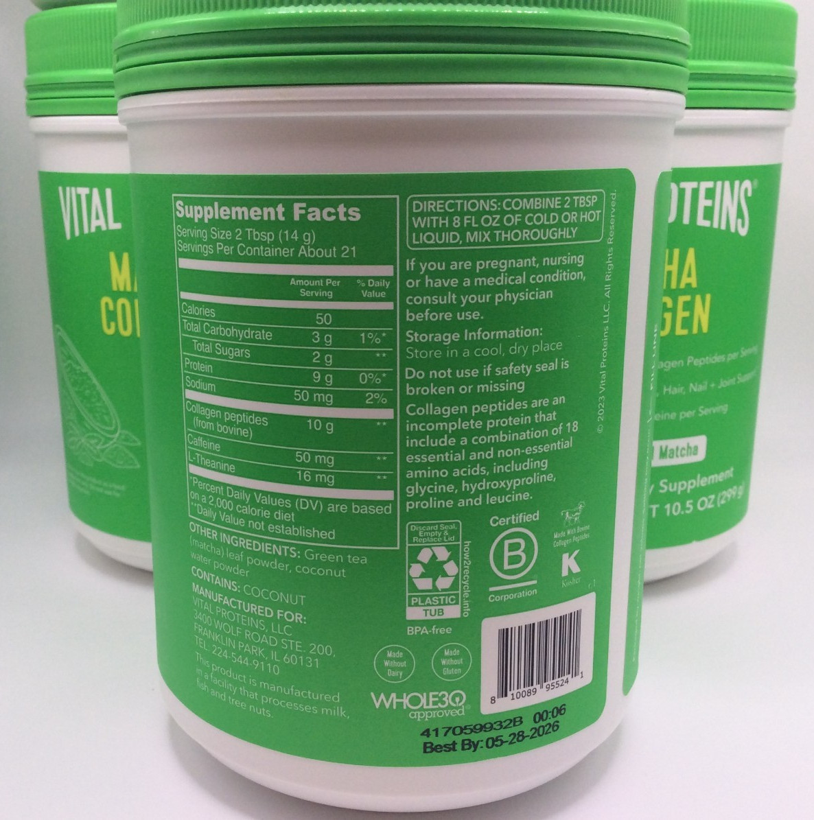 Vital Proteins Collagen Peptides Matcha Original, 10.5oz, 05/2026🎈PACK OF 4🎈