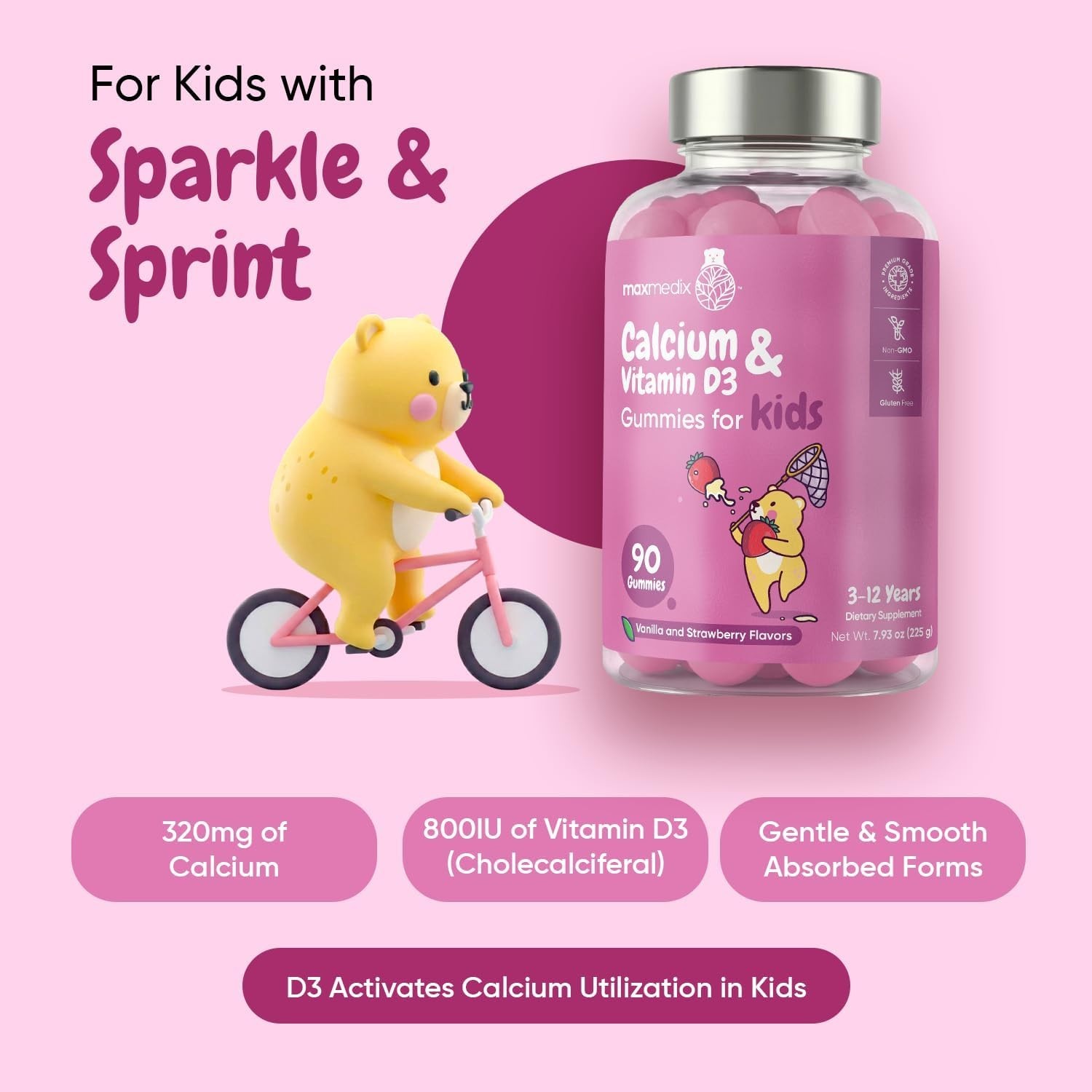 maxmedix Kids Calcium Gummies 320mg 90 Count – Bone Support