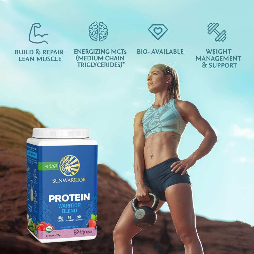 Sunwarrior Warrior Blend Organic Vegan Plant Protein Powder with BCAAs, 1.65 lbs