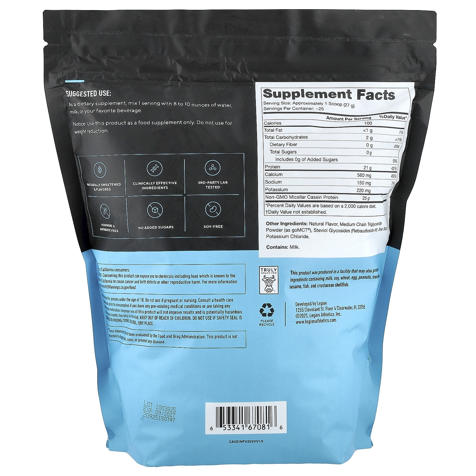 Casein+, Casein Protein Powder, French Vanilla, 2.11 lbs (960 g)