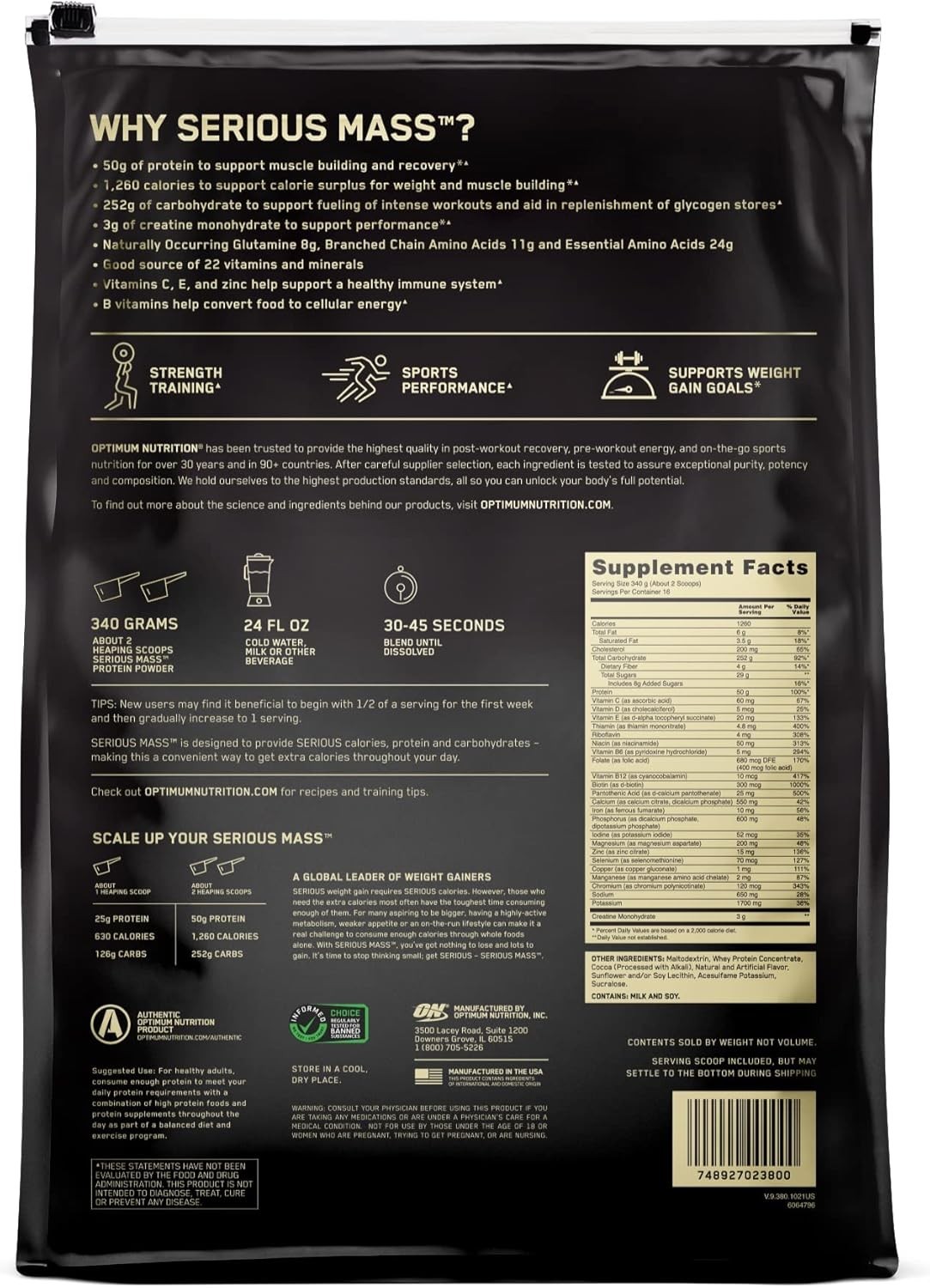 Optimum Nutrition Serious Mass Chocolate 12 lbs