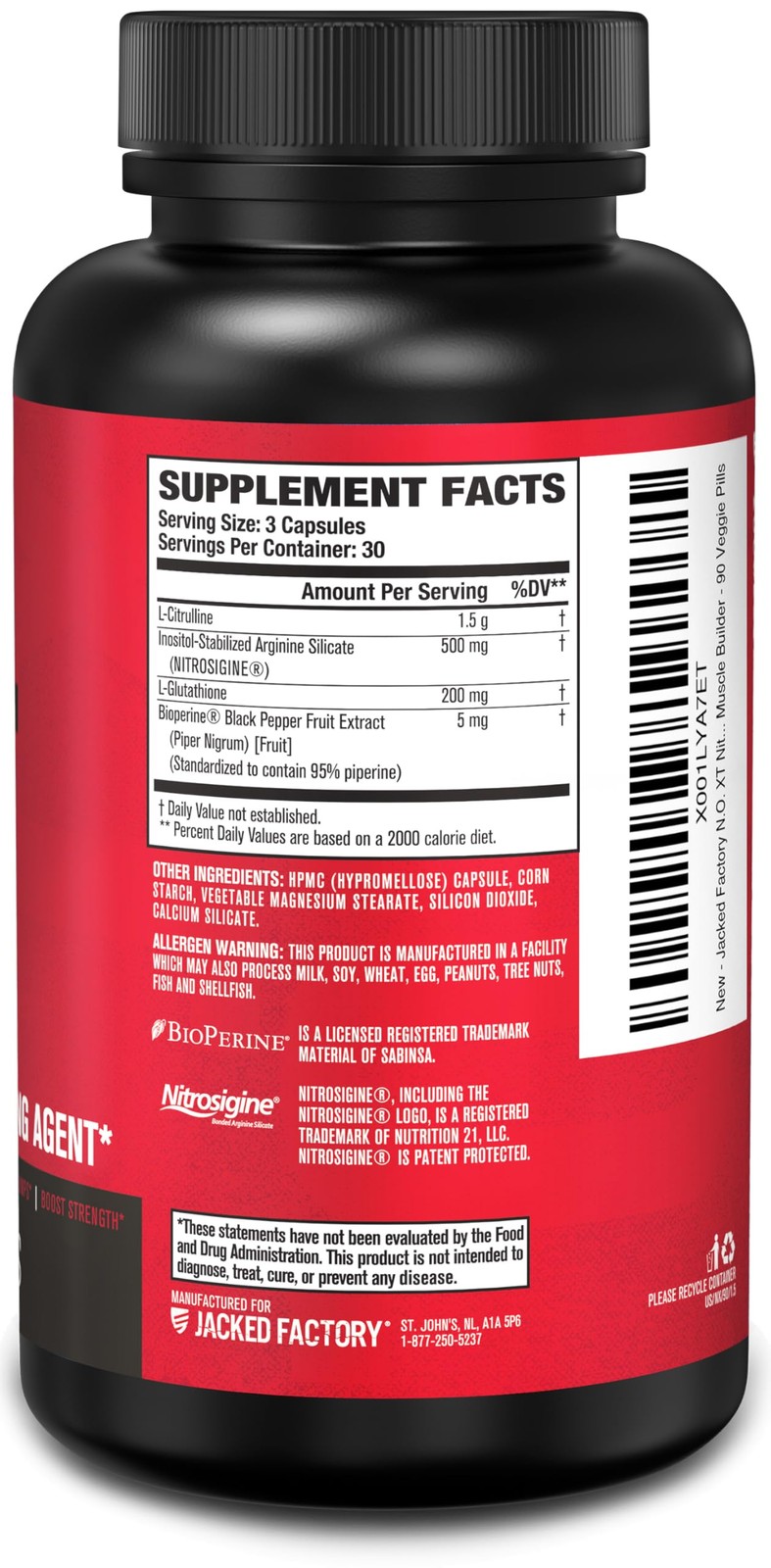 Jacked Factory N.O. XT Nitric Oxide 90 Count (Pack of 1), No Color