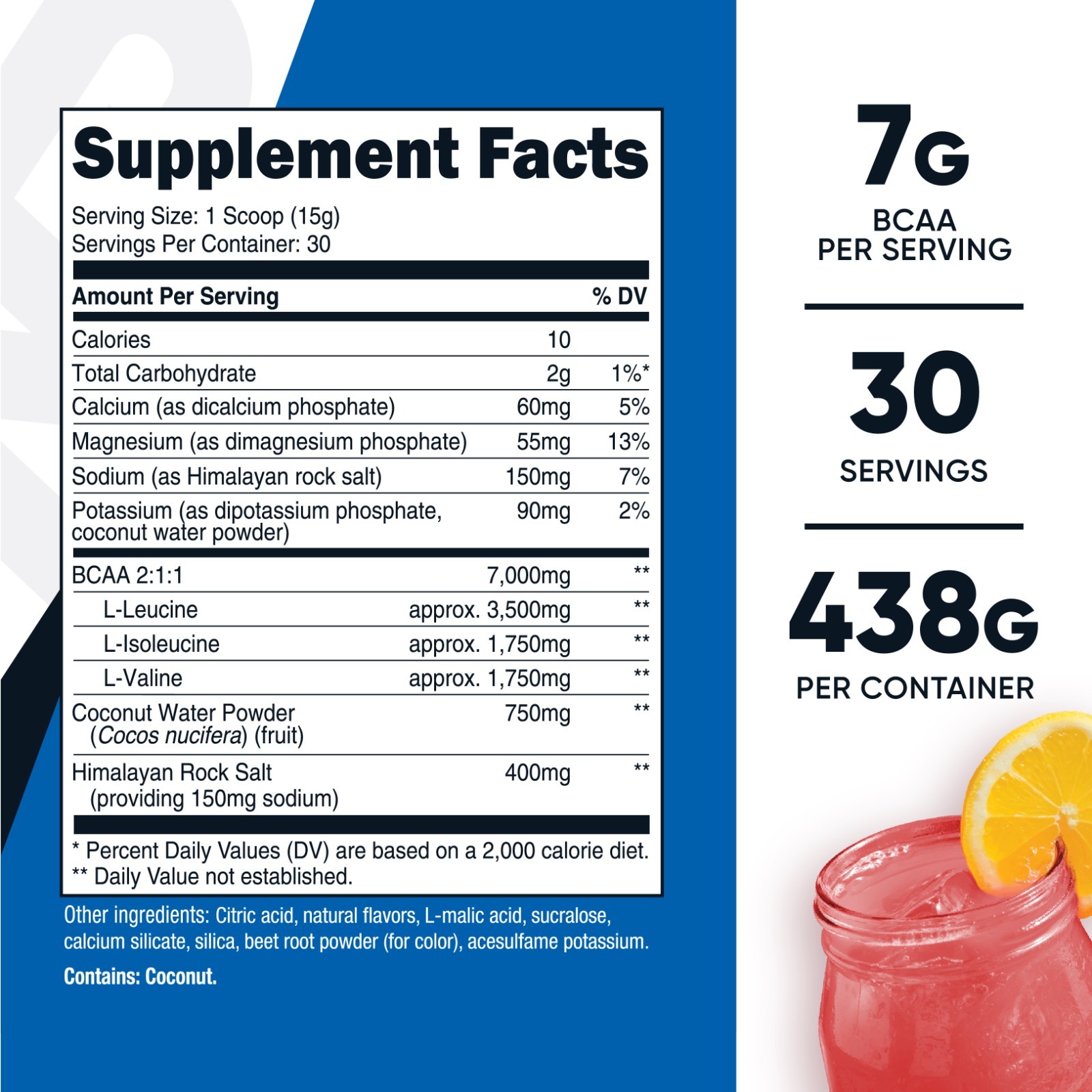 Nutricost BCAA+ Hydration Powder (Raspberry Lemonade) 30 Servings