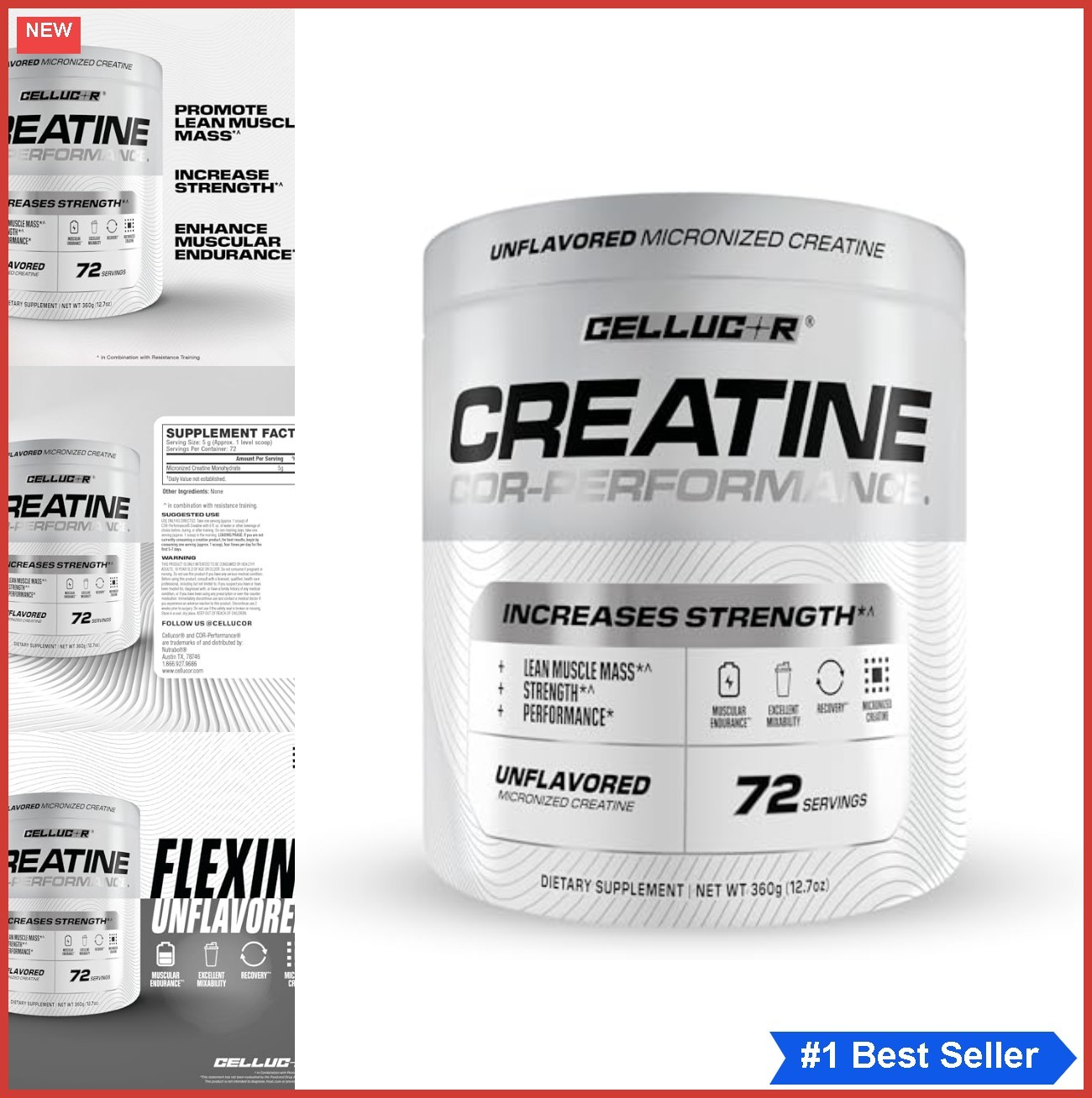 Creatine Monohydrate Powder 72 Servings Unflavored Micronized for Muscle Growth