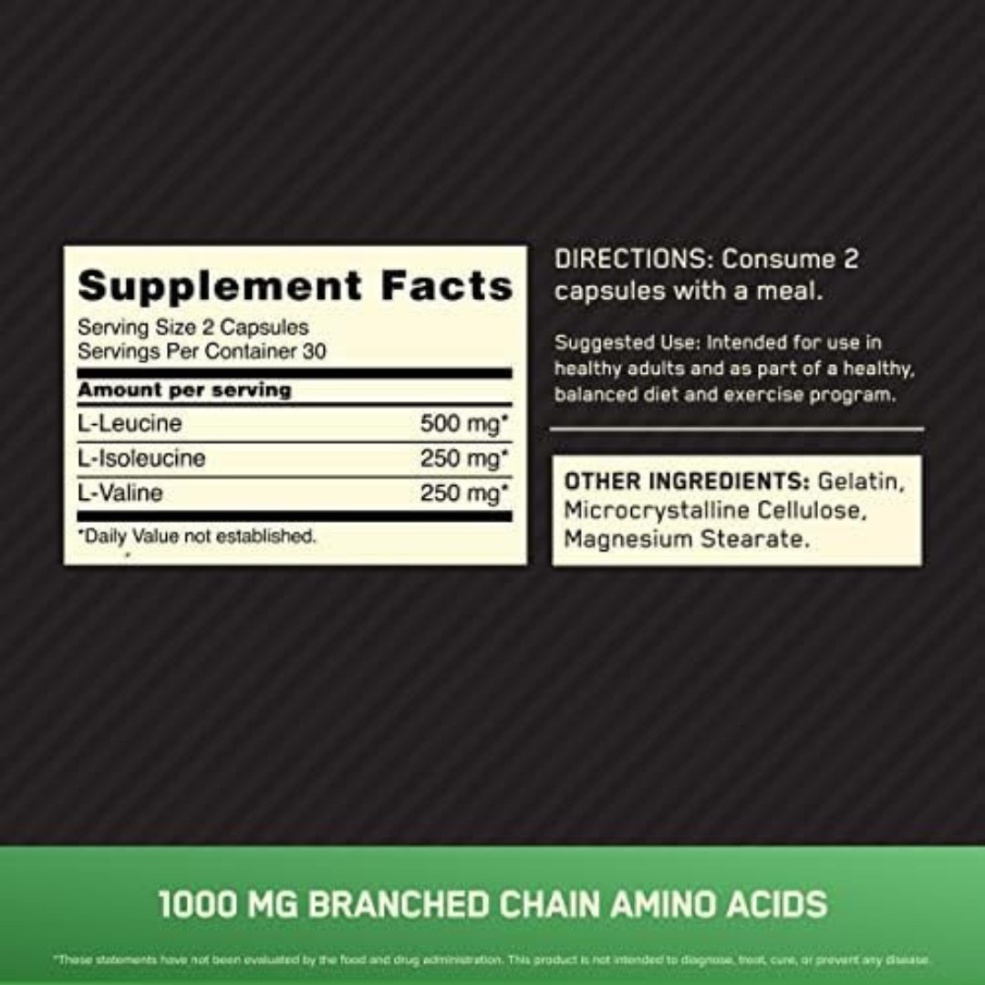 Optimum Nutrition BCAA 1000, 1,000 mg, 60 Capsules (500 mg per Capsule)