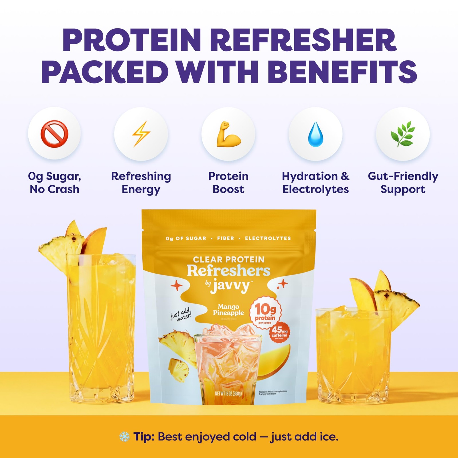 Javvy Clear Protein Refresher Drink 20 Servings, Pineapple Mango Burst (Old)