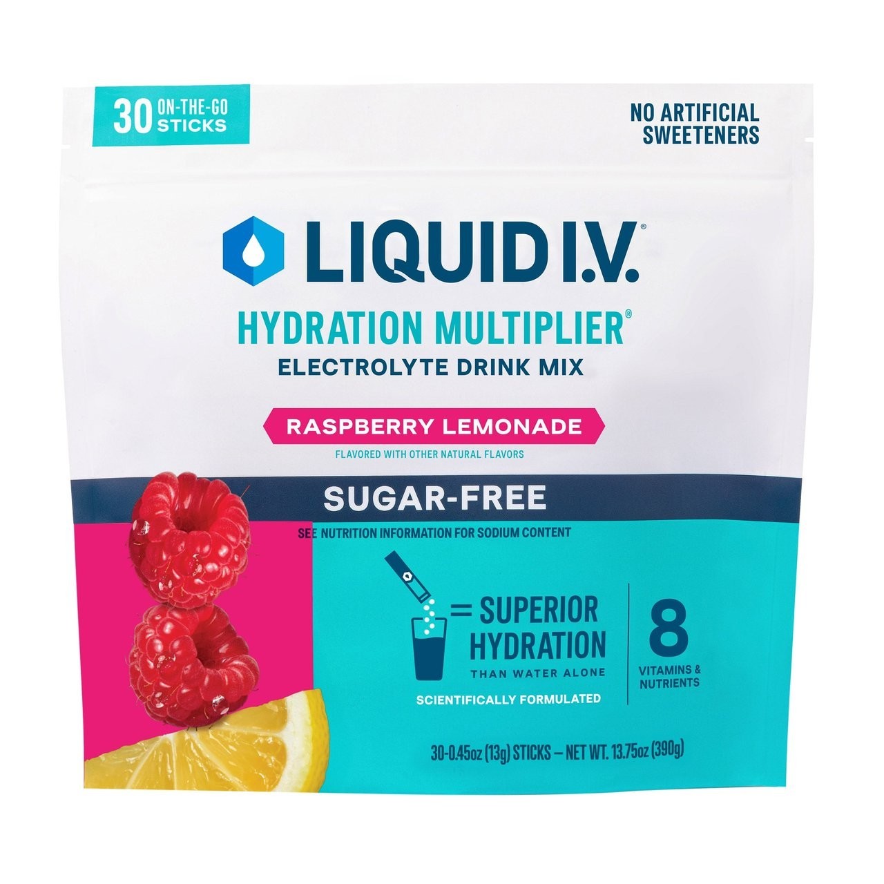 Liquid I.V. Hydration Multiplier Electrolyte Sugar Free Raspberry Lemonade 30 ct