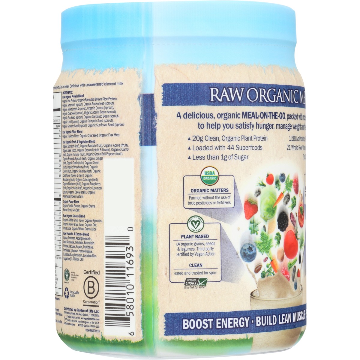 Garden Of Life Raw Organic Meal Vanilla Shake & Replacement 20 G 1 Pack